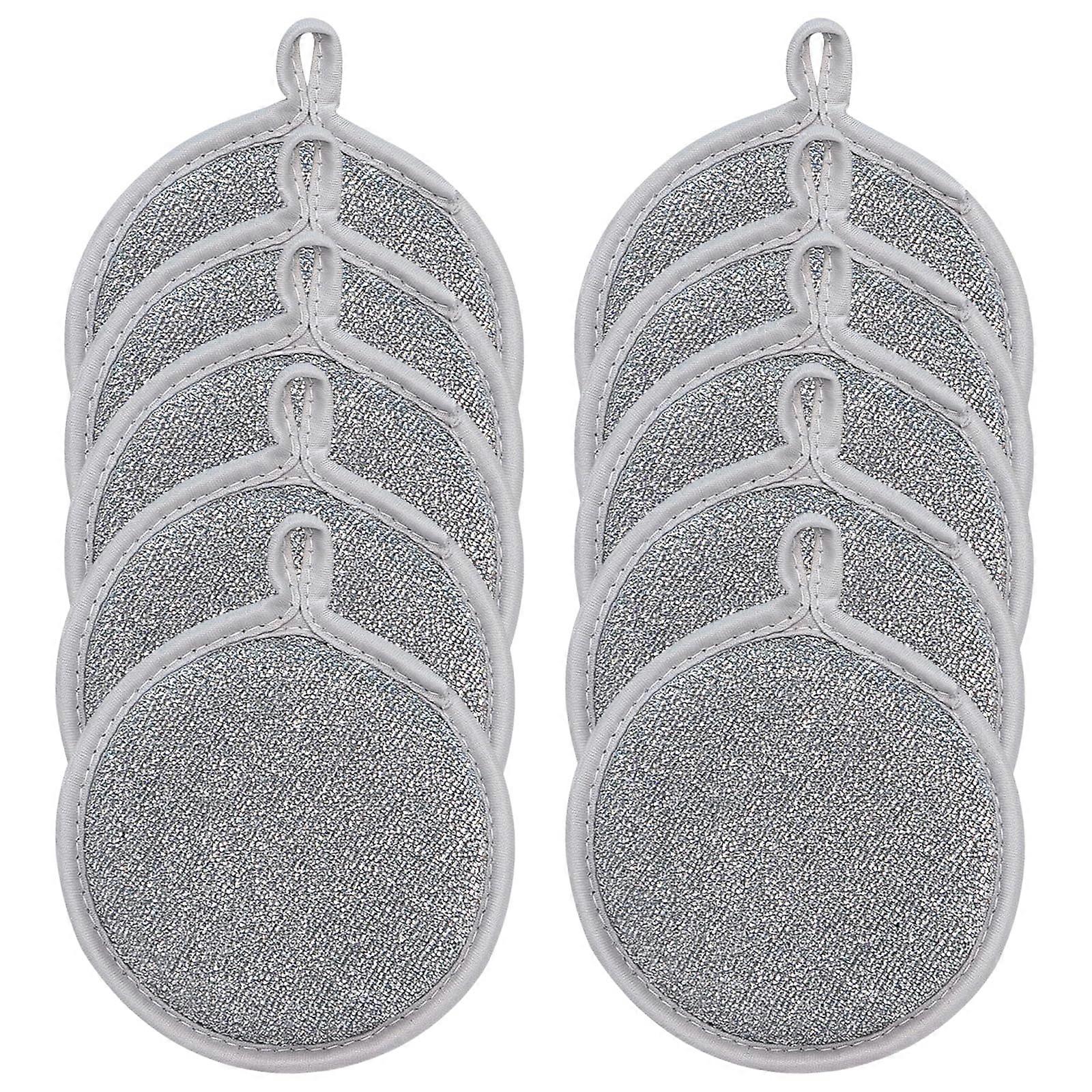 Dishwashing Sponges for Kitchen Cleaning, Absorbent Side, Silver, 10-Pack, Durable Household Scrub Tools