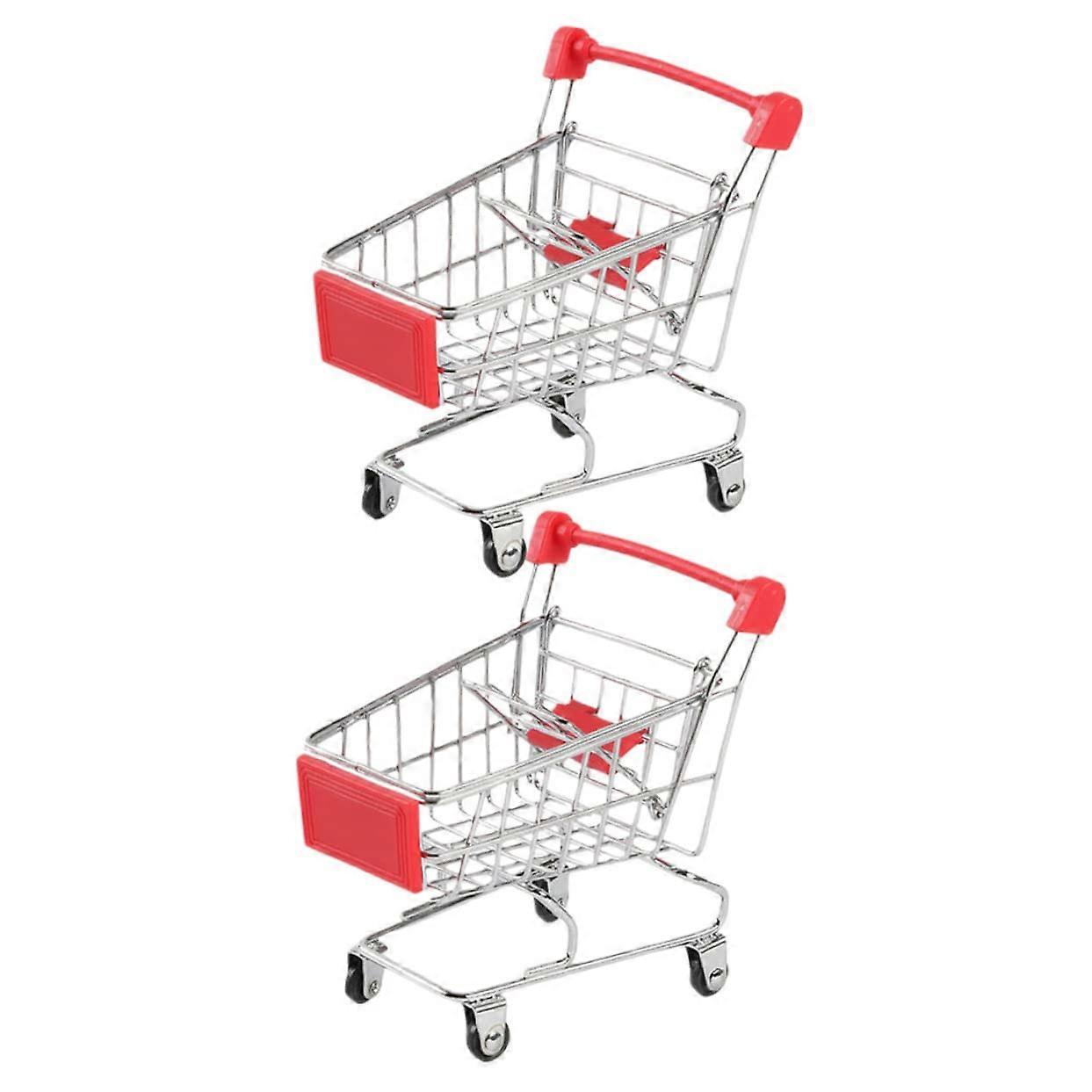 Mini Shopping Cart Toy Set of 2, Fun Simulation Trolley for Storage, Role Play Decoration, Lightweight Plastic Design