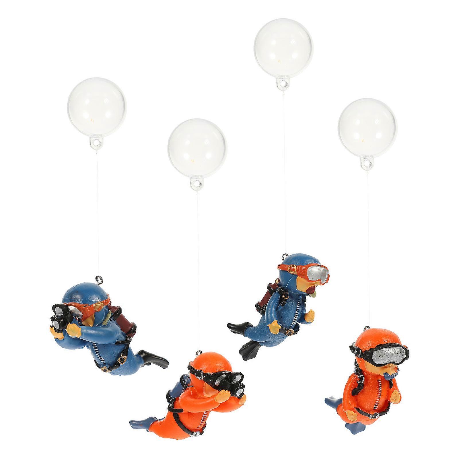 4pcs Cartoon Diver Figures for Aquarium Decoration – Durable Floating Fish Tank Accessories with Realistic