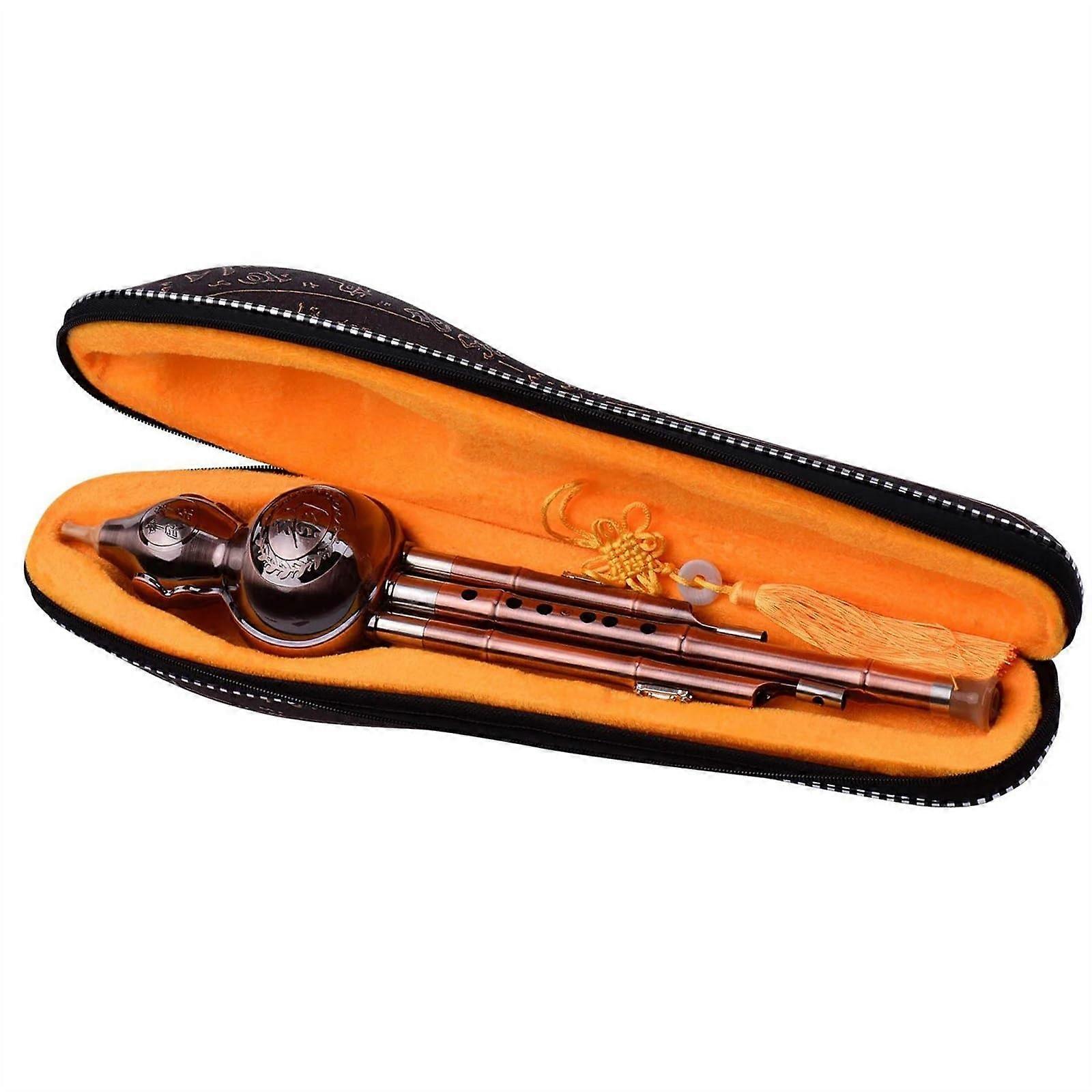 Hulusi Flute 3Tone C Button Hulusi Pumpkin Cucurbit Flute Made of Aluminium with CopperPlated Tubes Hulusi with Case