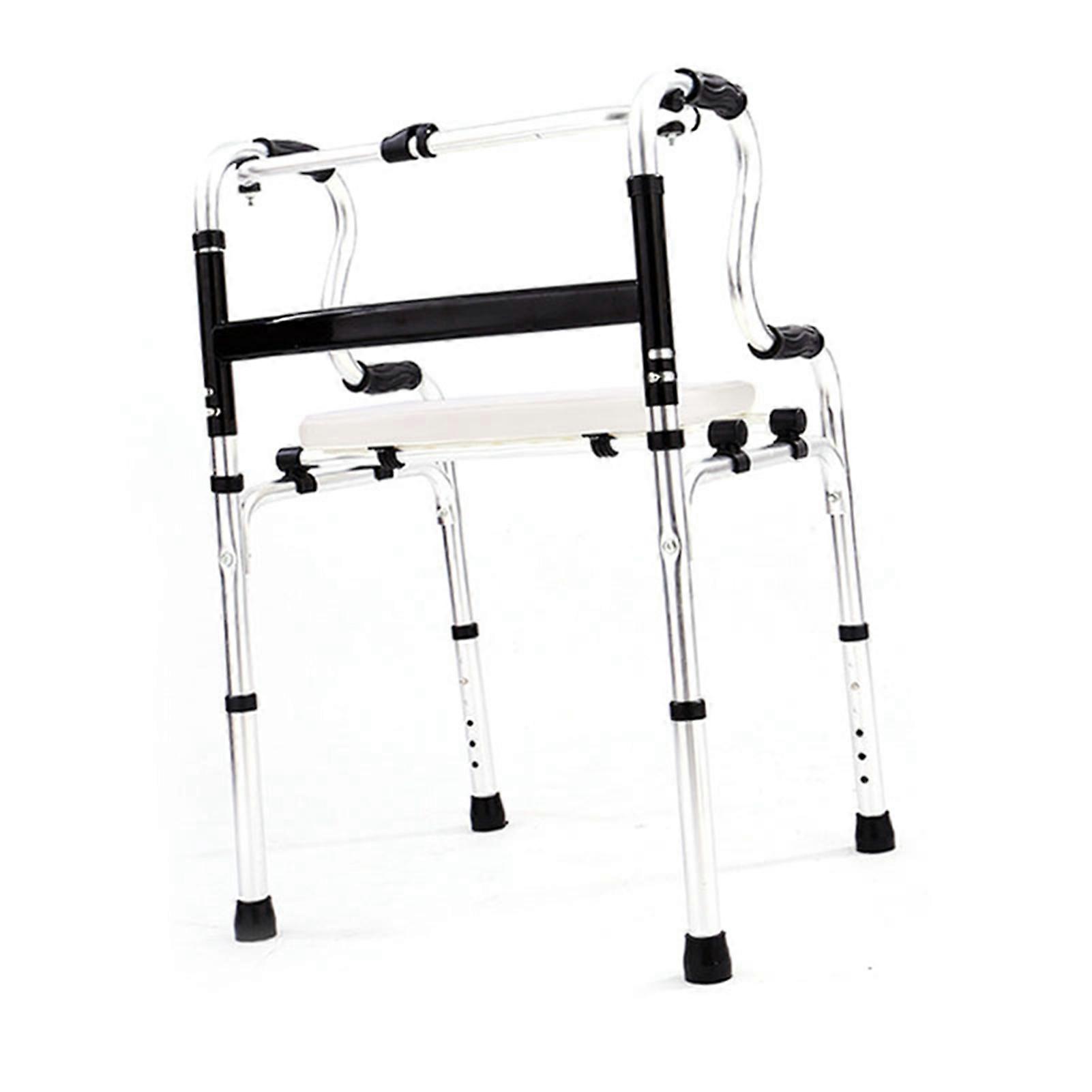 Folding Walker Aluminum Alloy Portable Stand Assist Adjustable Recovery Folding Walker for Elderly Double Armrest Bath Seat Plate
