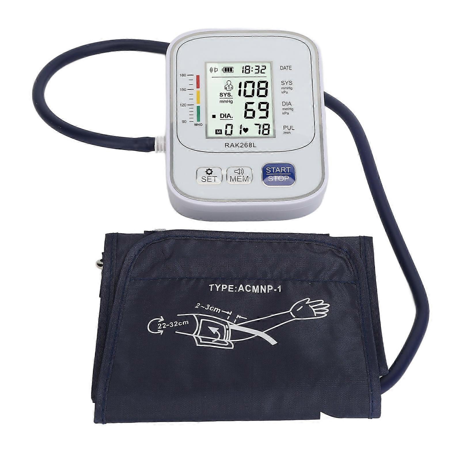 Upper Arm Blood Pressure Monitor Digital LCD Display Accurate Sensitive Pulse Rate Monitor with Arm Cuff Without Voice Announcements