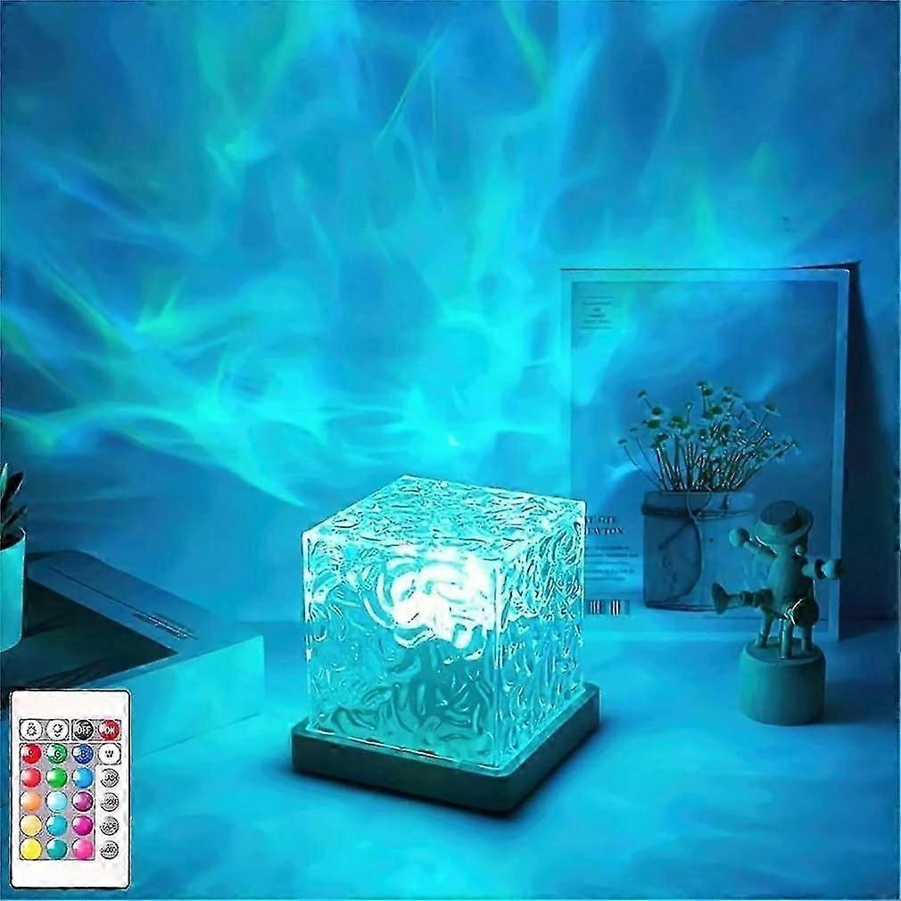Northern Lights Cube Water Lamp - 16 Color Changing LED Night Light with Remote, Rechargeable Aurora Projector for Bedroom Decor