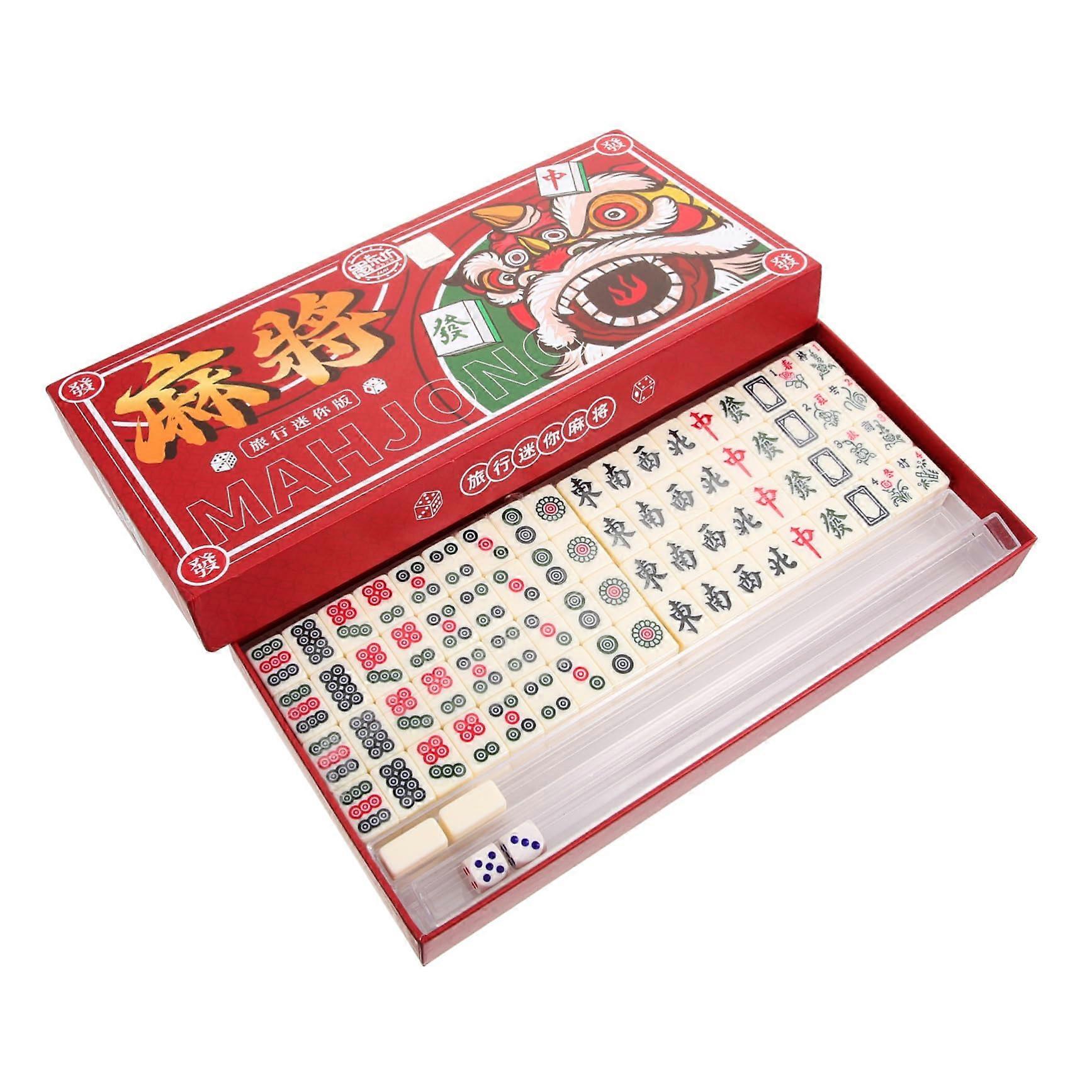 Mini Mahjong Set Travel Portable 1 Set, Durable Melamine Tiles, Compact Chinese Mahjong For Parties And Leisure