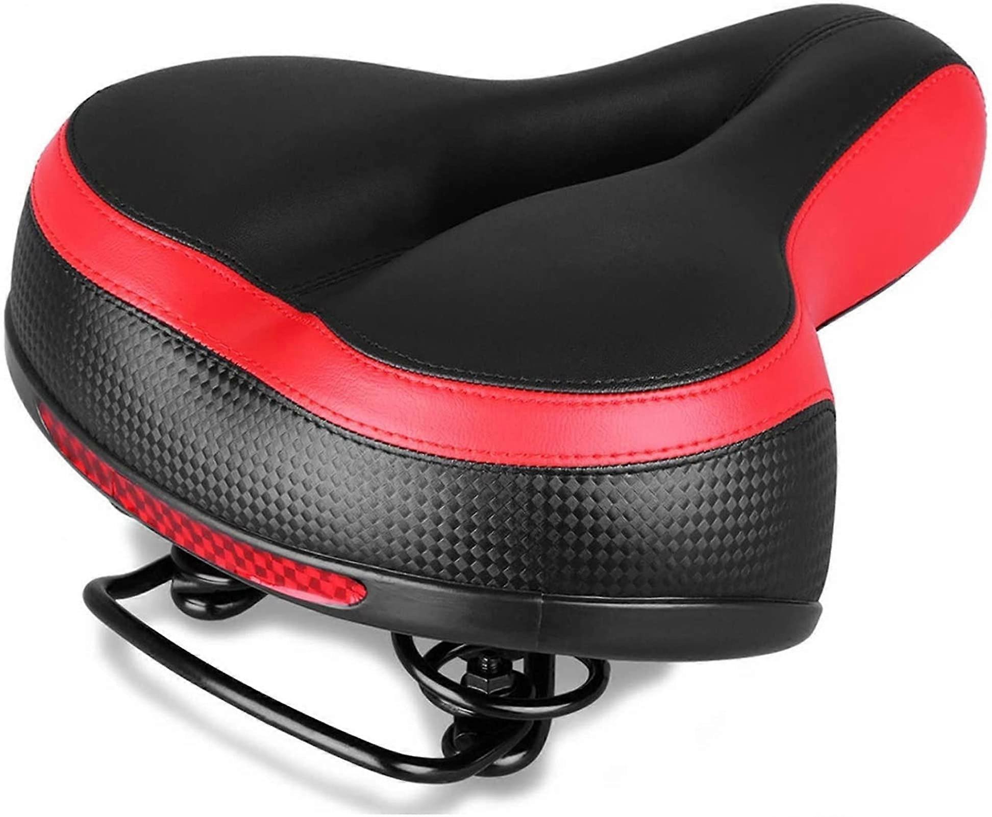 Bike Saddle Large Bicycle Seat with Soft Cushion for City, Mountain & Indoor Spin Bikes in Red (Color: Rosso)