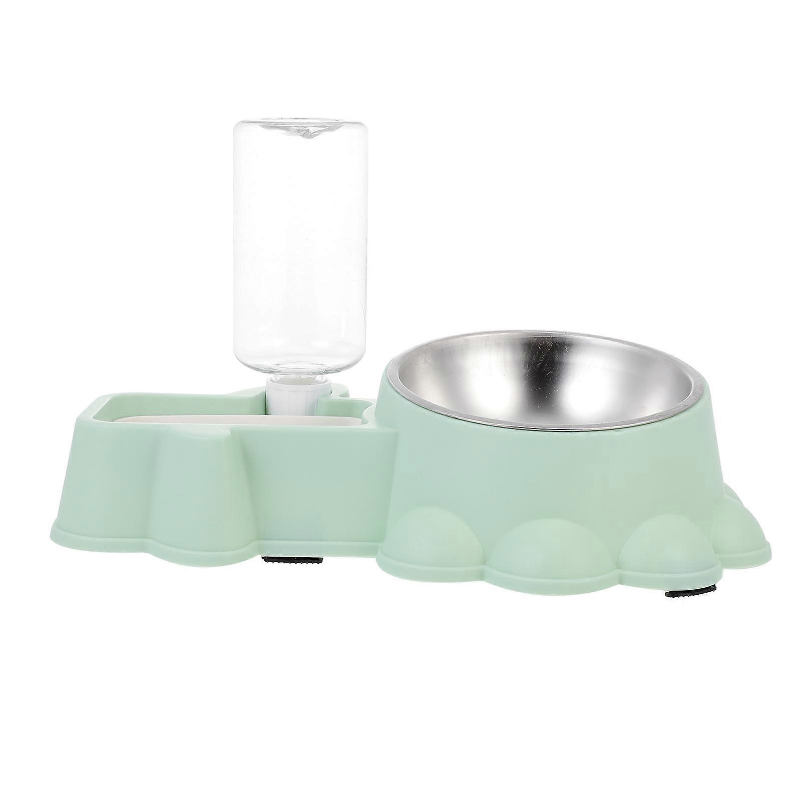 Green Pet Food Dispenser for Home Use Stainless Steel and Plastic Automatic Water Container 7.5x4.2 Inches