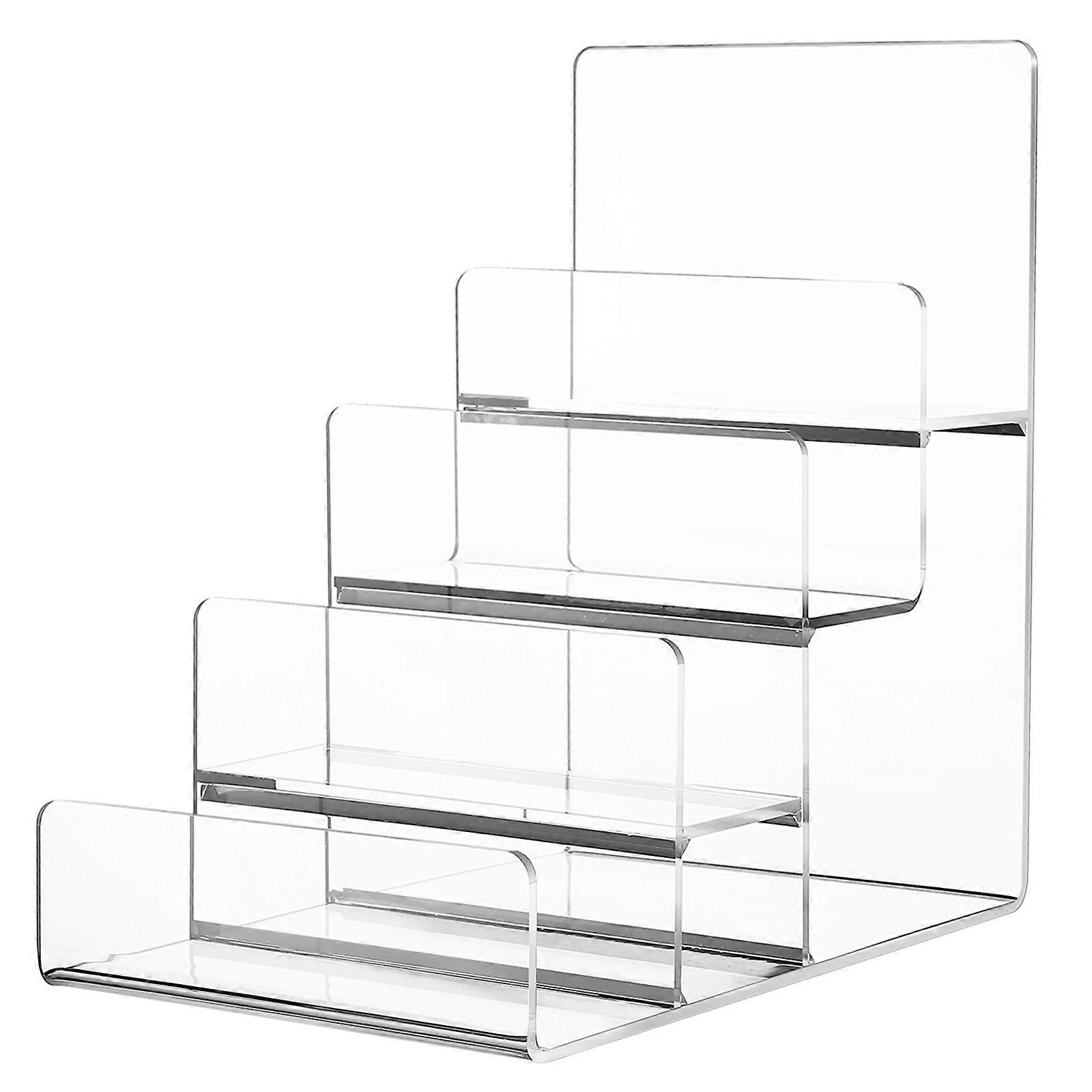 Clear Acrylic Display Stand Four Tier Storage Shelf Riser Fixture for Retail or Home Use
