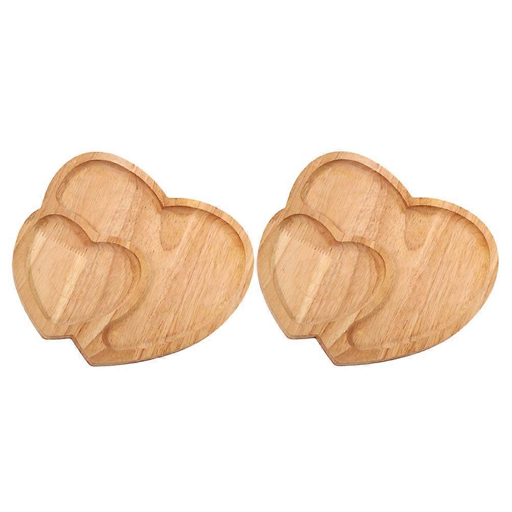 Heart Shape Bamboo Tray for Snacks and Storage Khaki Color Synthetic Material Indoor Outdoor Use 2pcs