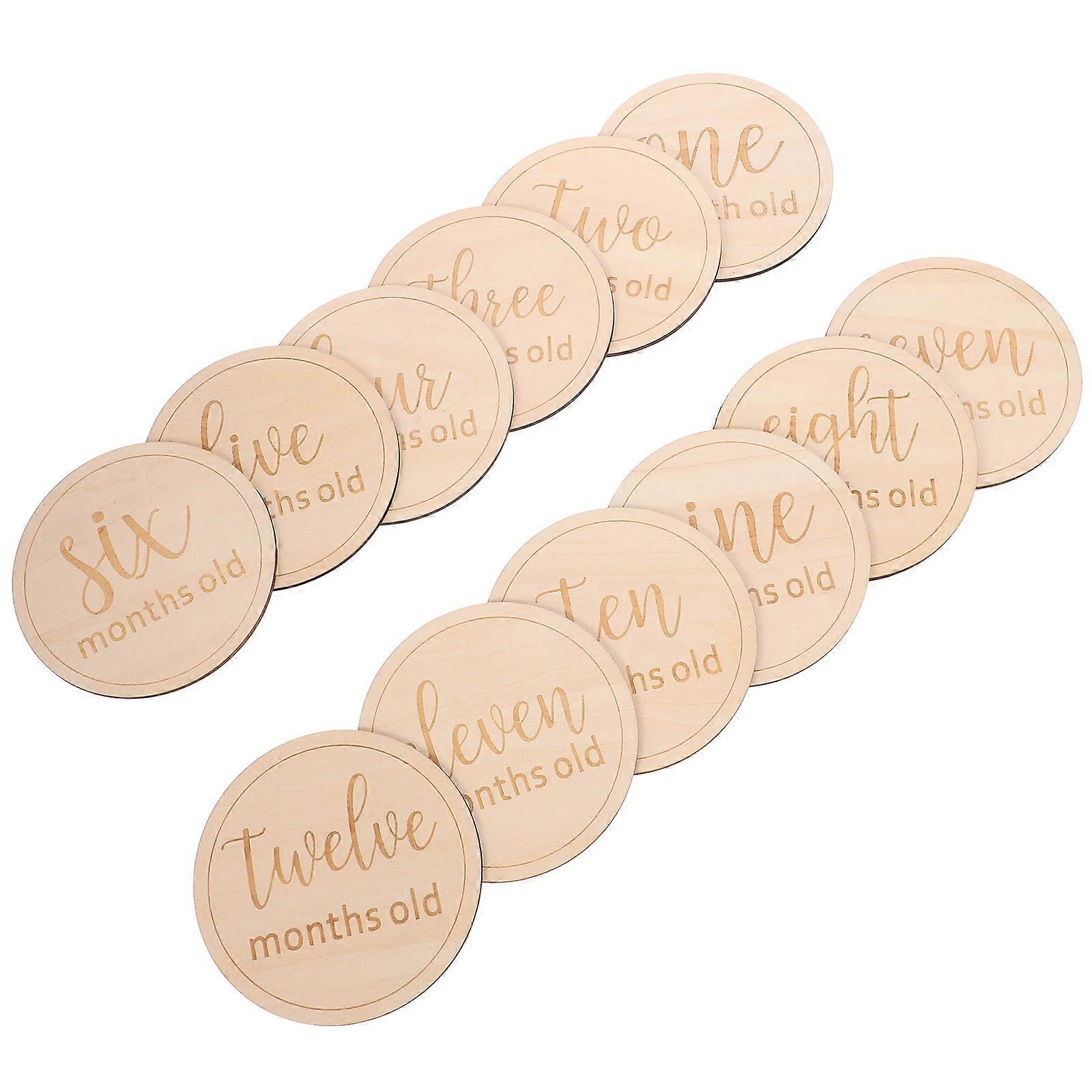 12 pcs Wooden Monthly Milestone Signs Baby Monthly Milestone Disc Round Monthly Milestone Markers
