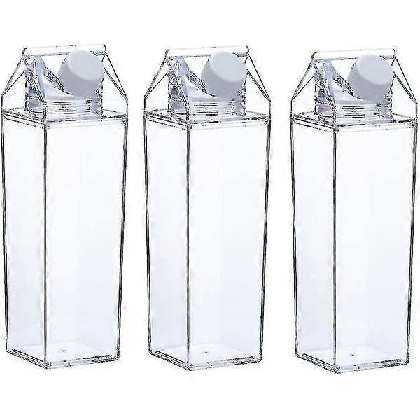 3-pack milk carton bottle, clear square plastic leakproof