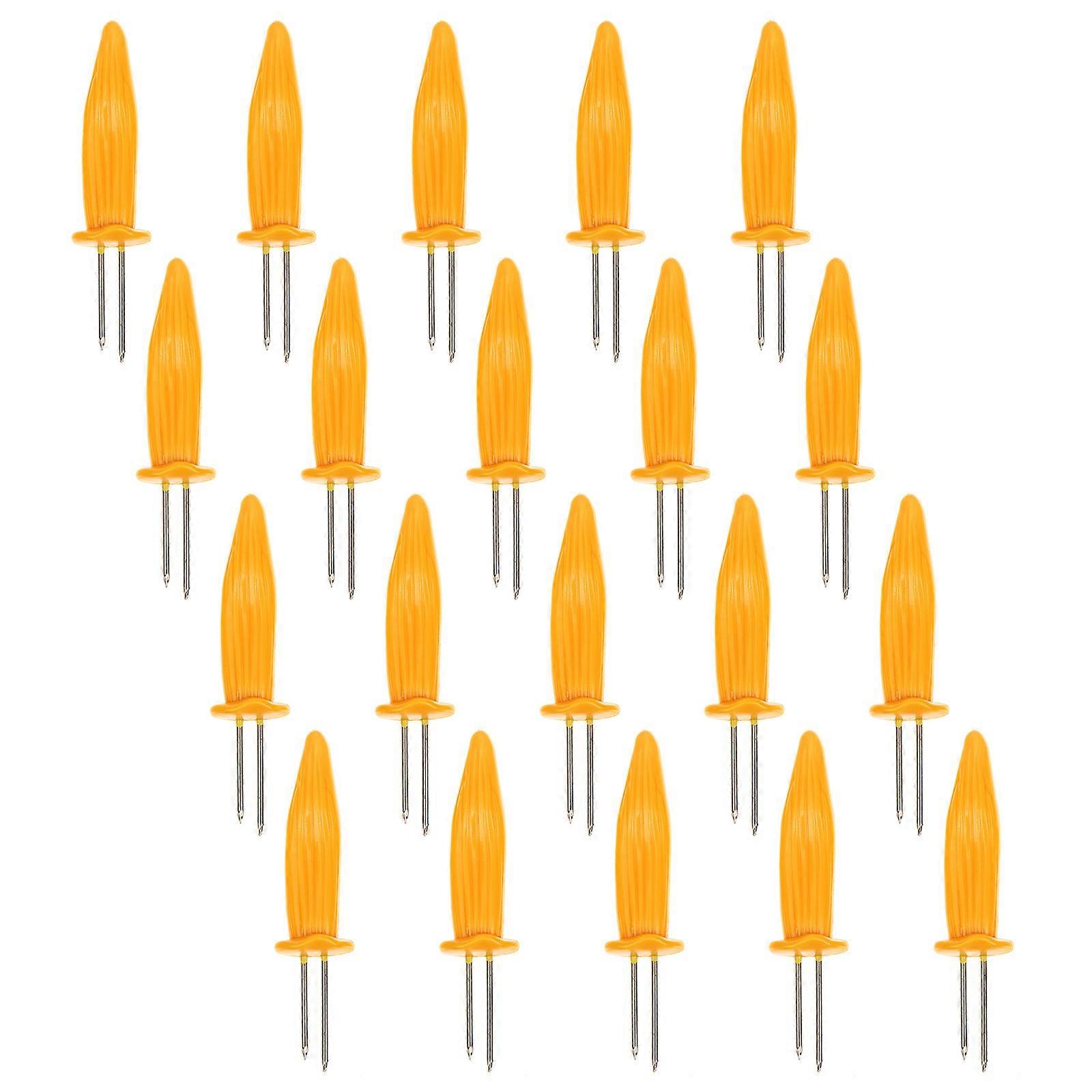 Yellow Corn Forks for BBQ Party Camping Reusable Plastic Handles Non Slip Easy to Use and Store 20 Pcs