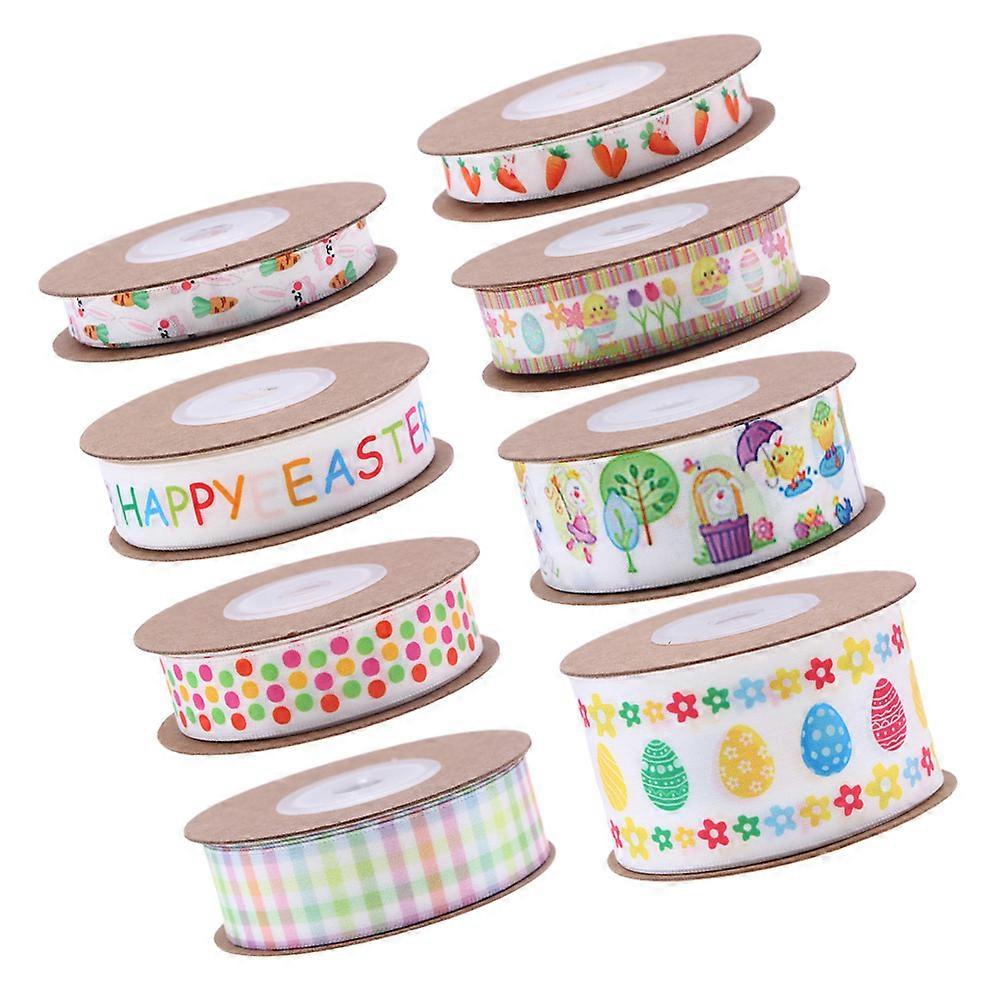 8 Rolls Easter DIY Ribbon Spring Bowknot Ribbon for Wrapping, Crafts, and Decor Safe Material, Stylish Design, Mixed Styles
