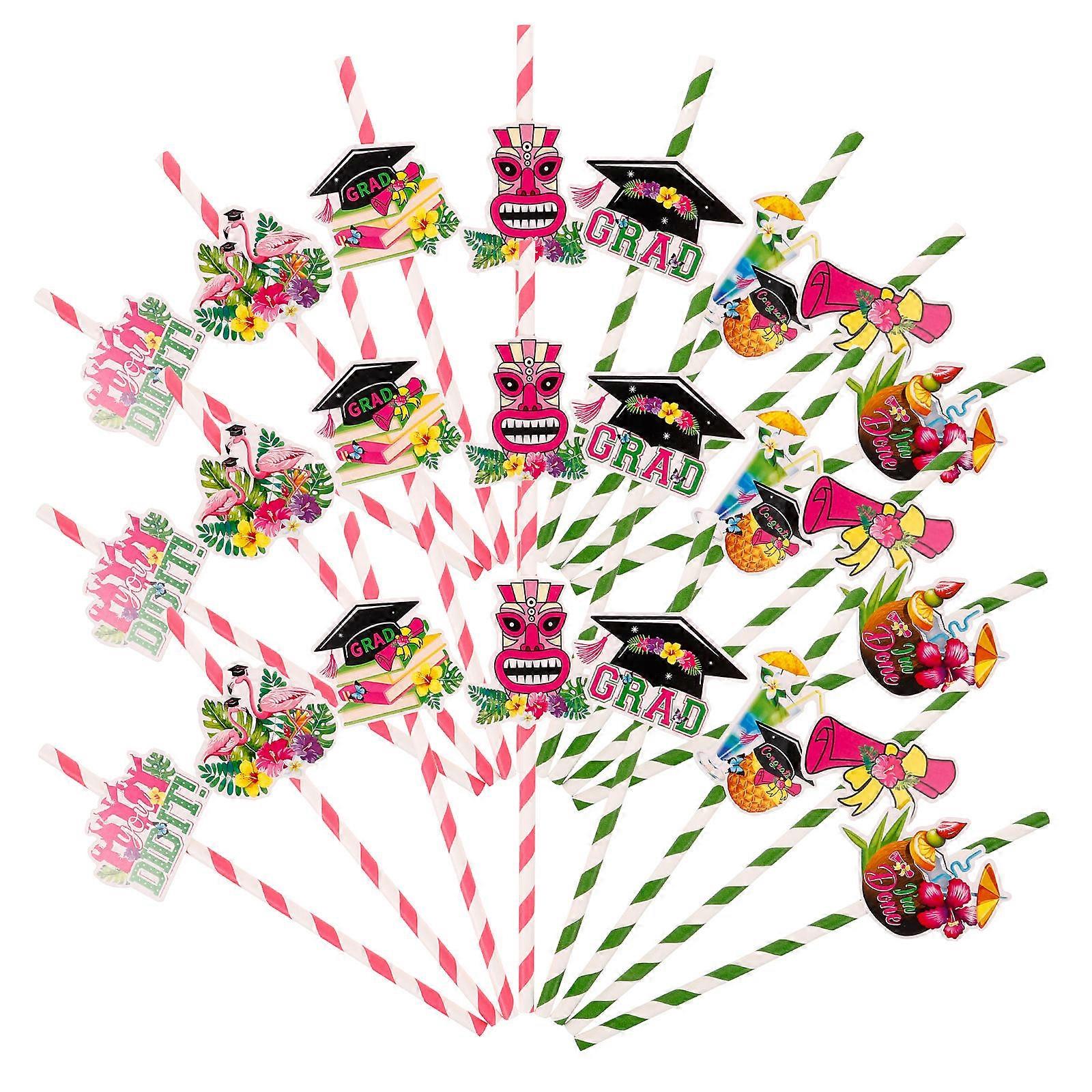 24Pcs Striped Drinking Straws Perfect For Graduation Parties And Stylish Assorted Color