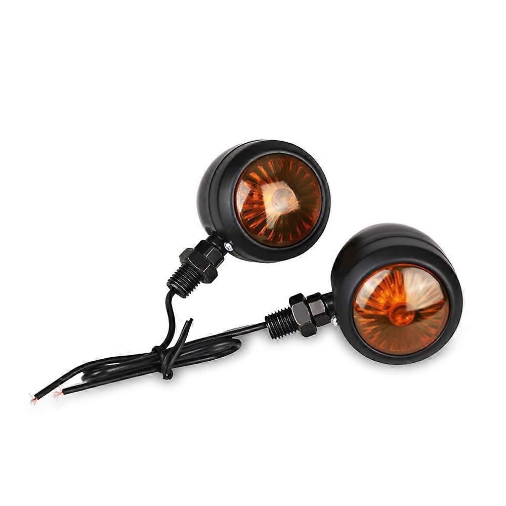 Turn Signal Motorcycle Lights - 12V Retro Metal Curve Indicators, Black Chrome, 2PC Compatible Turn Signals