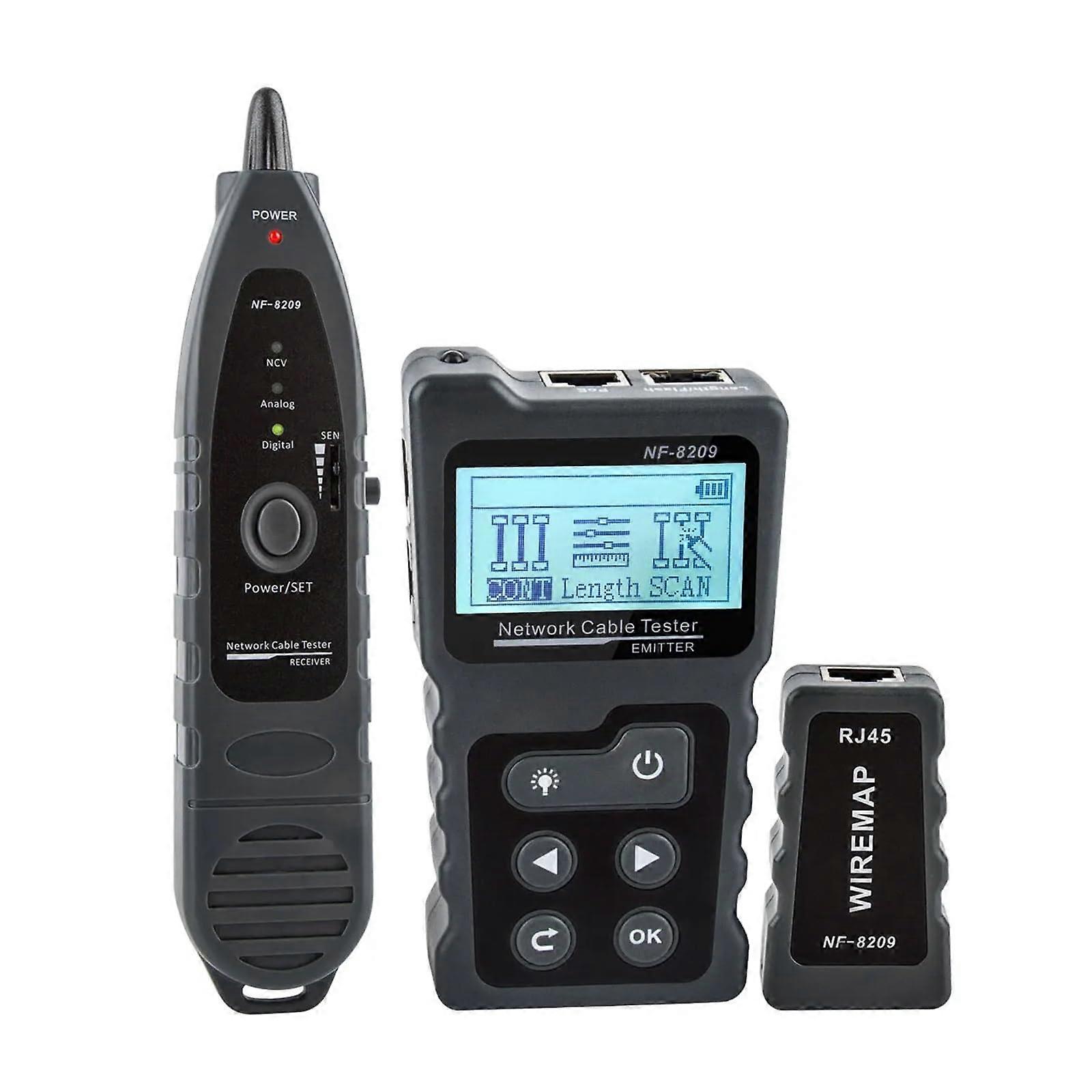 NF-8209 Network Cable Tracker for Cat5 Cat6 PoE Testing with Voltage Detection, Error Distance Measurement, NCV and Lamp