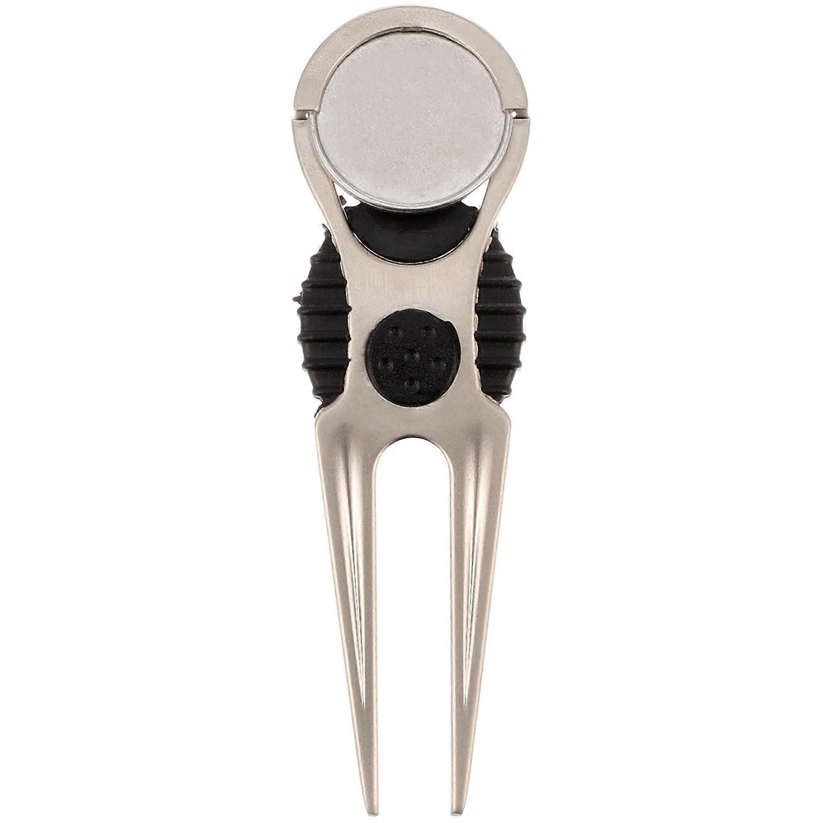 Golfs Divot Fork Made of Zinc Alloy for Outdoor Use with Silver Color and Strong Magnets 1pc
