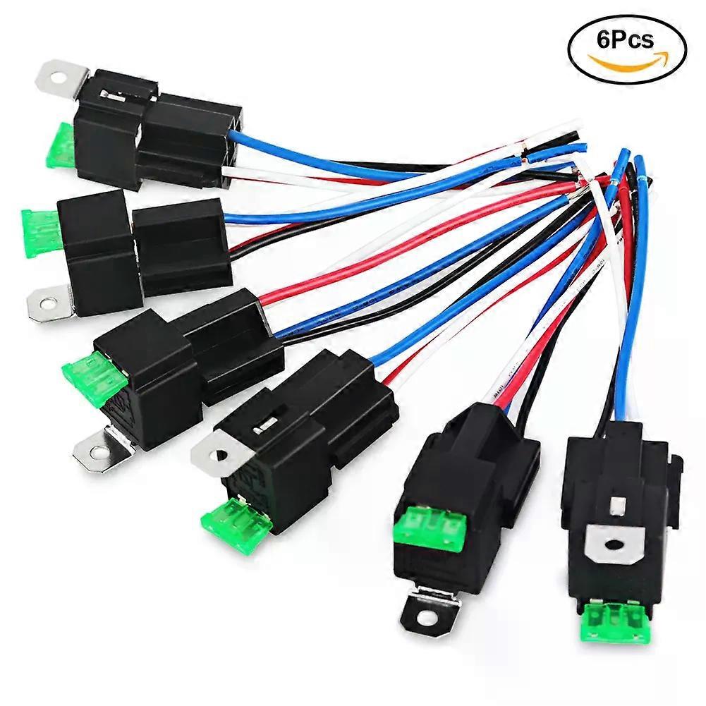 2  6PCS 12V DC SPST Automotive Auto Relay With Relay Socket Relays Kit Switch 30A 4pin Fuse Relay Switch Harness Set