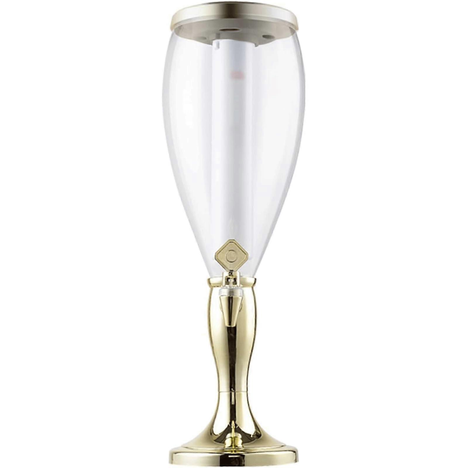 3L Beer Tower with Large Capacity, Drink Tower with Detachable and Washable Glowing Ice Spout, Beer Container, Beverage Dispenser Gold
