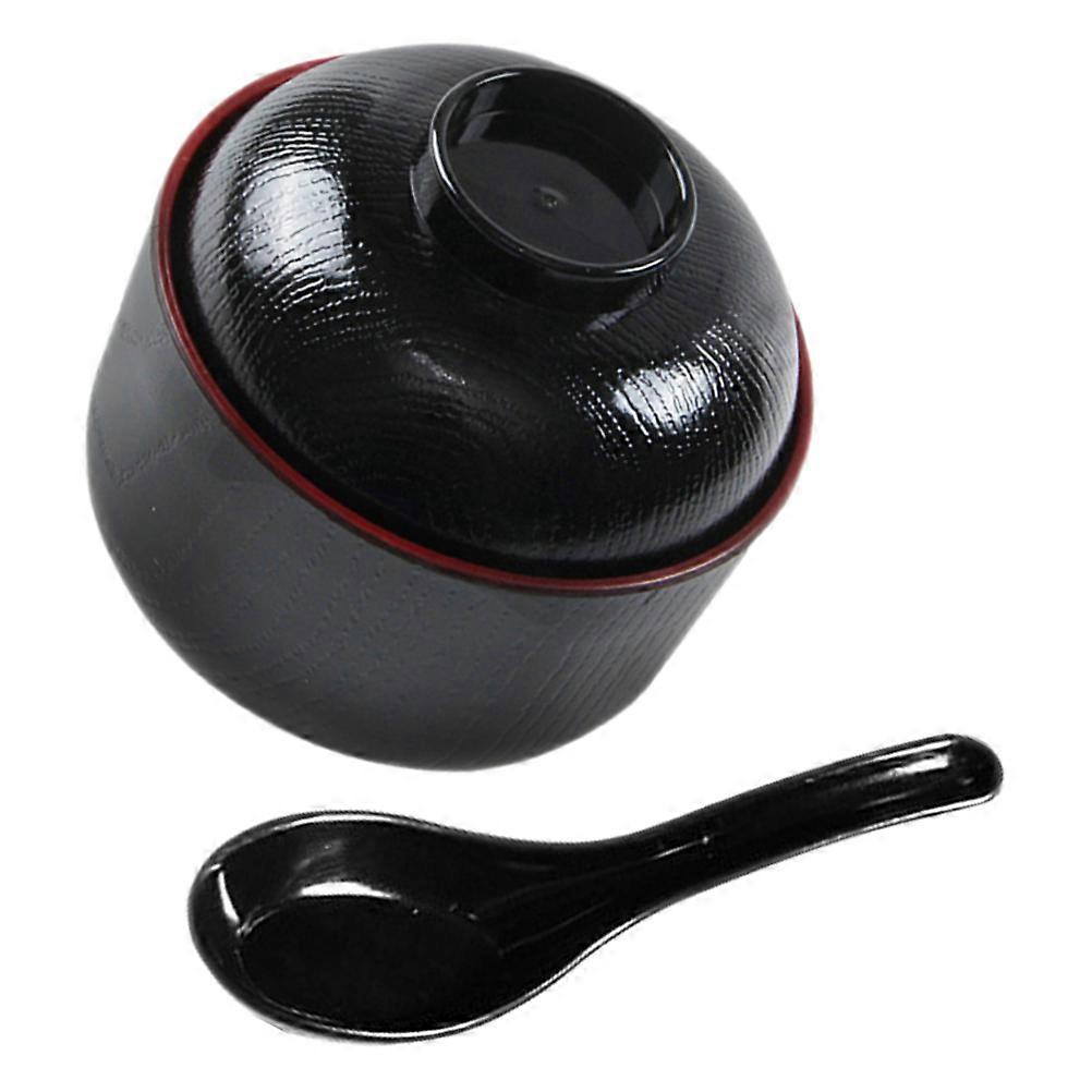Japanese Kitchen Bowl Set Black Soup Rice Bowl with Lid for Kitchen Use 1 Set
