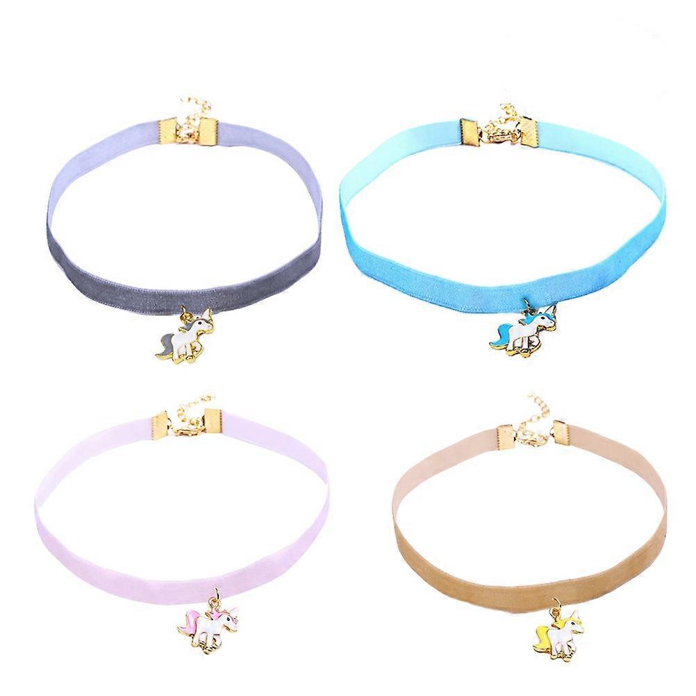 Unicorn Collar Choker Necklace for Women in Assorted Colors Adjustable with Alloy Material 4 Pieces