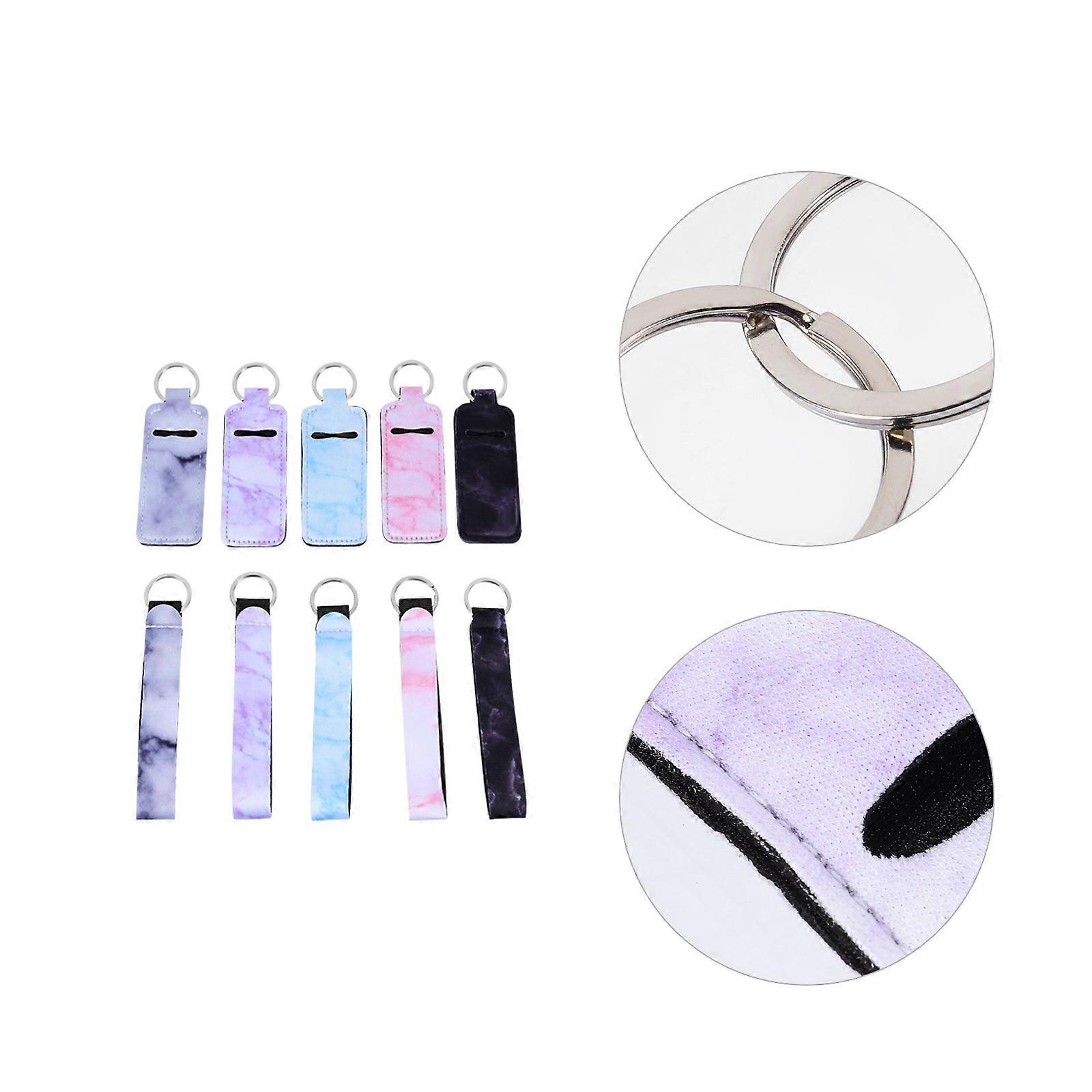 Lipstick Holder Keychain with Wristlet Strap, 10pcs Neoprene Pouch for Lip Balm & Essentials, Random Colors