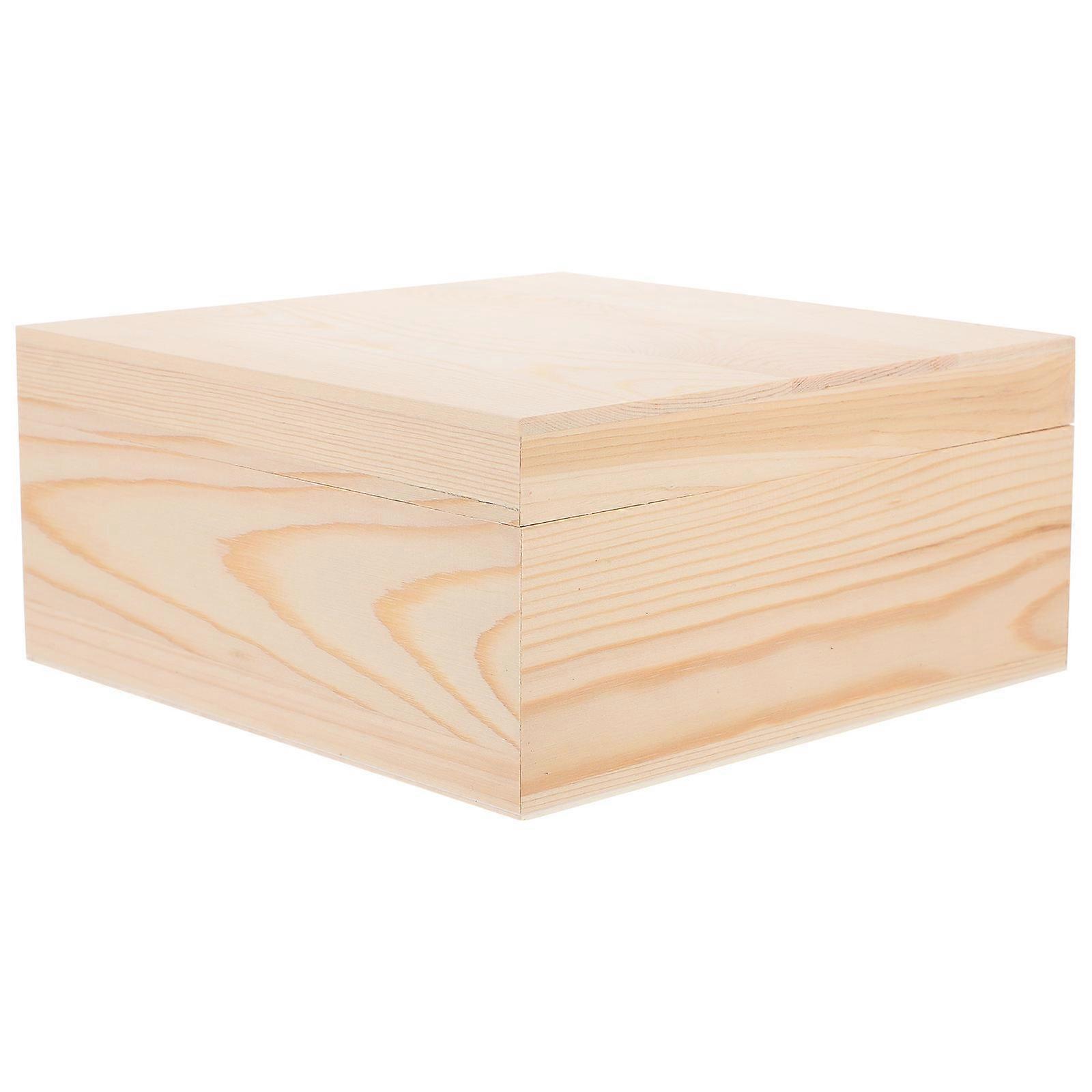 صندوق تخزين خشب الصنوبر الريفي مع غطاء - منظم DIY مدمج للمجوهرات والمكياج والتذكارات - علبة حلية خشبية مربعة خفيفة الوزن