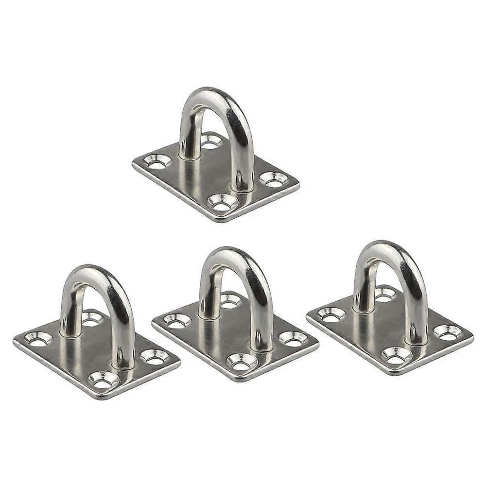 4pcs Square Eye Plates Stainless Steel U Shaped Ceiling Hooks with Ring Loop