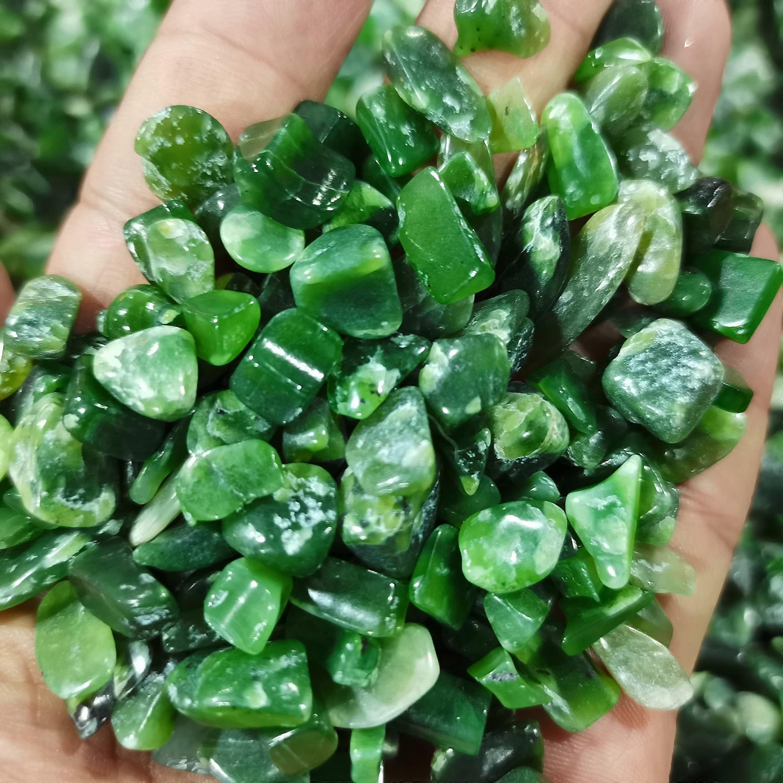 Natural Dong-Ling Jade Gravel for Aquarium and Home Decoration, Green Crystal Stone, 100g, Decorative Gemstones