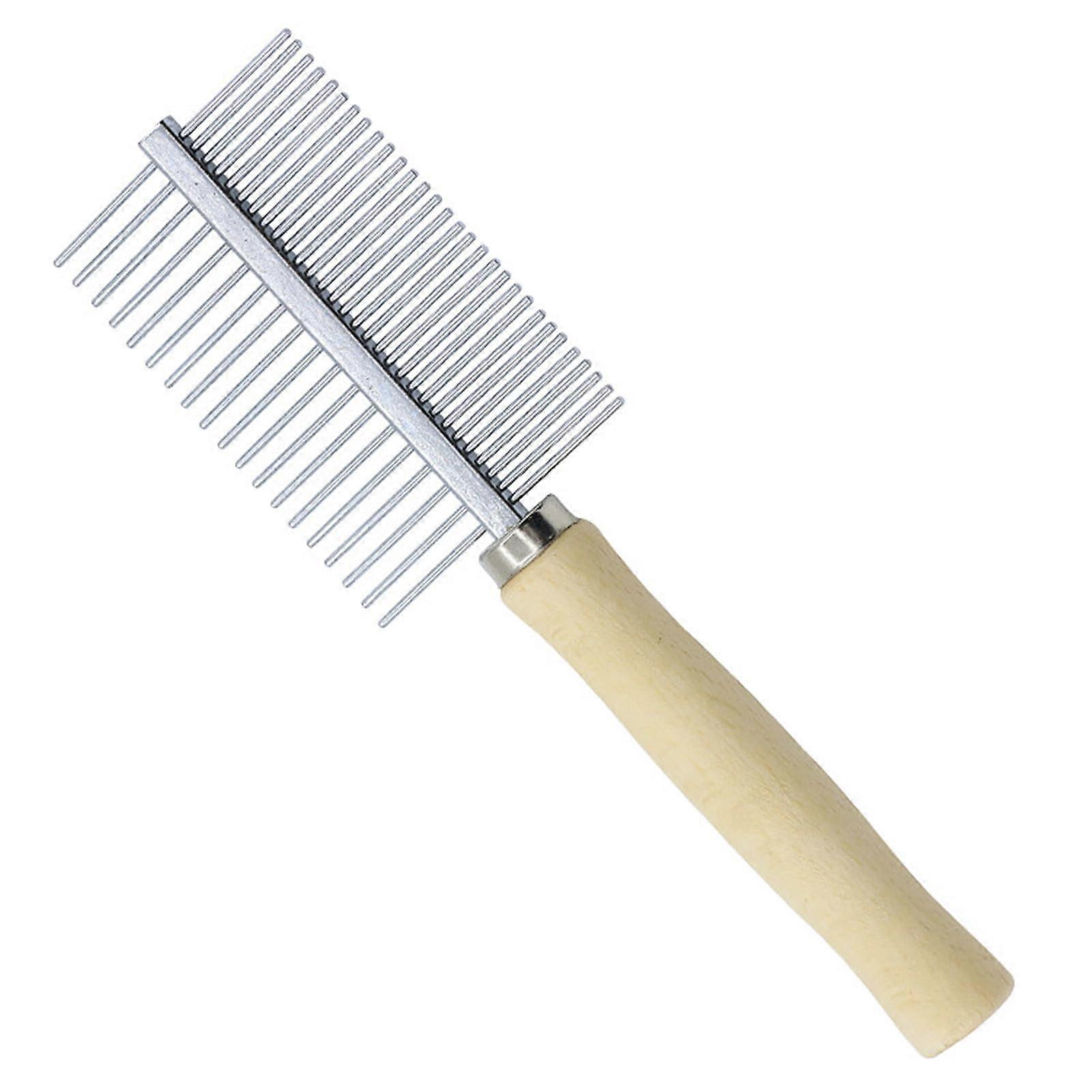 PET grooming comb, metal doublerow, wooden handle for dogs and cats, deshedding (singlerow)