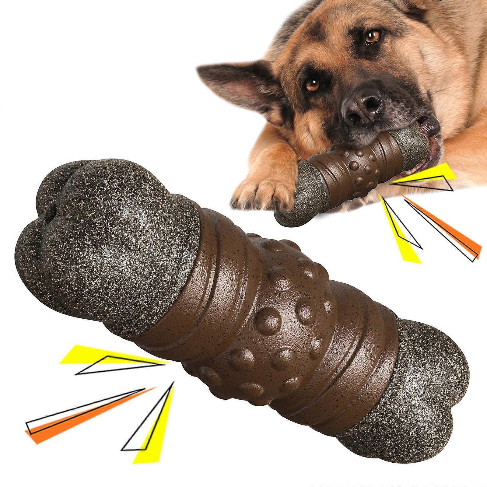 Dog Chew Toys for Large Aggressive Chewers - Coffee Wood Squeaky Bone Toy for Dental Cleaning and Boredom Relief