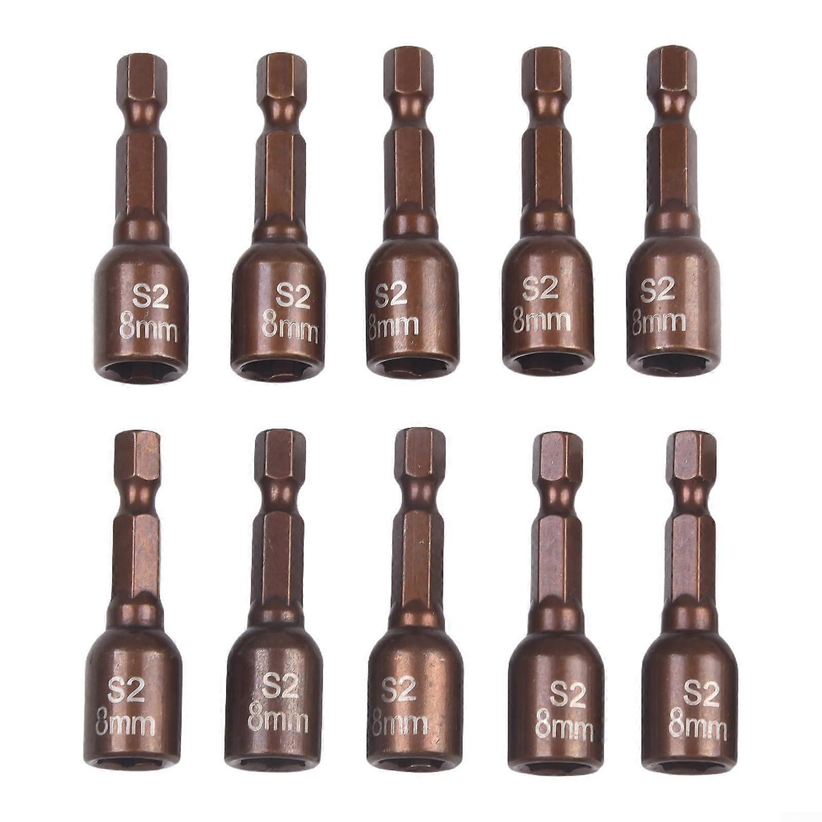 Robust magnetic hex bit socket adapter set with ten durable 8mm drivers for various applications