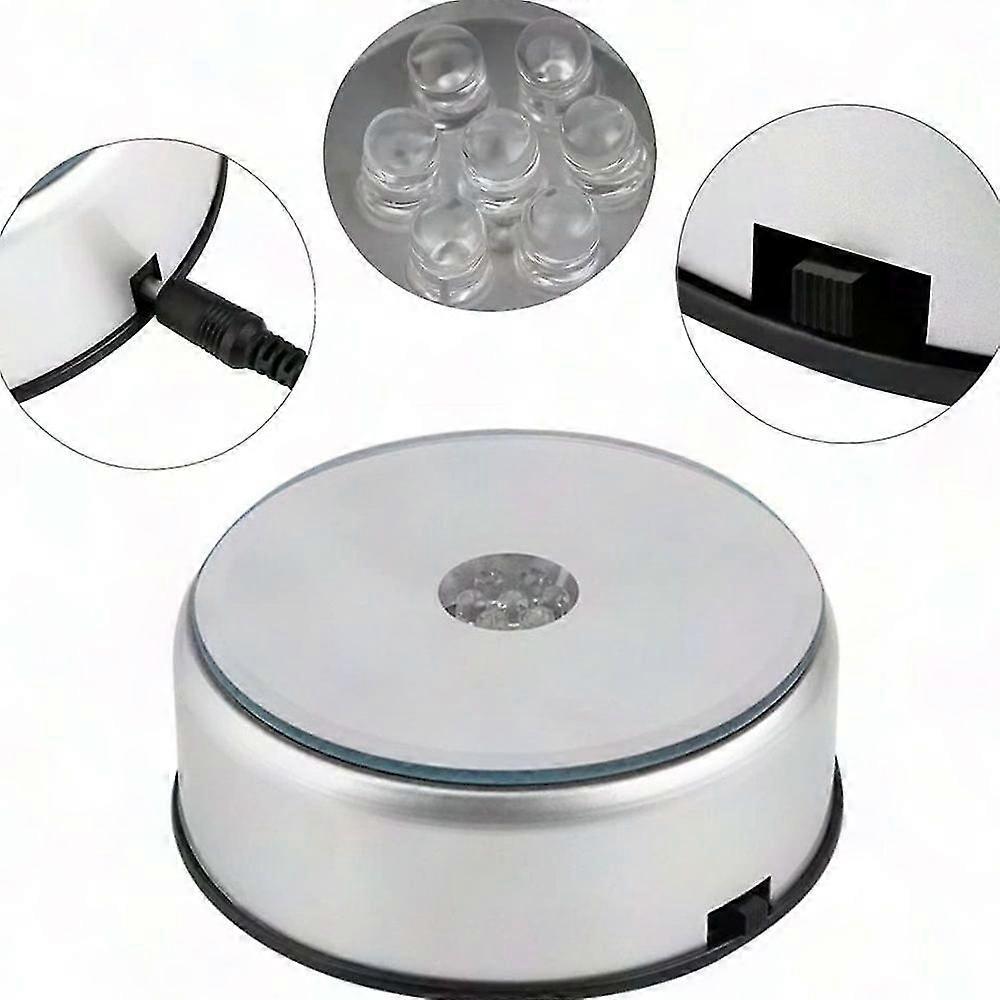 7 Crystal Glass Art LED Display Stand - 7 Color Rotating Jewelry Holder with 90 Rotation