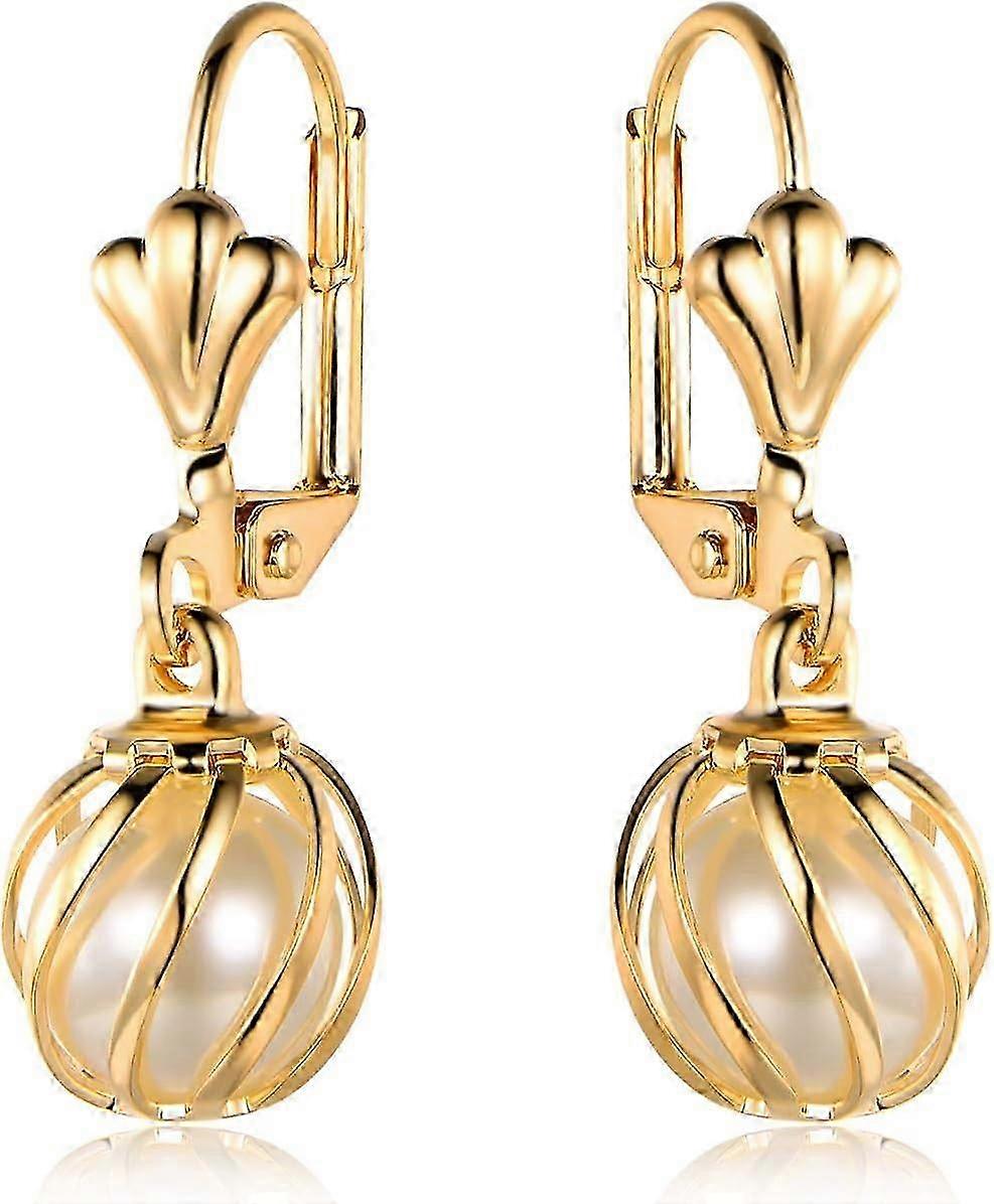 Gold Plated Pearl Dangling Drop Earrings