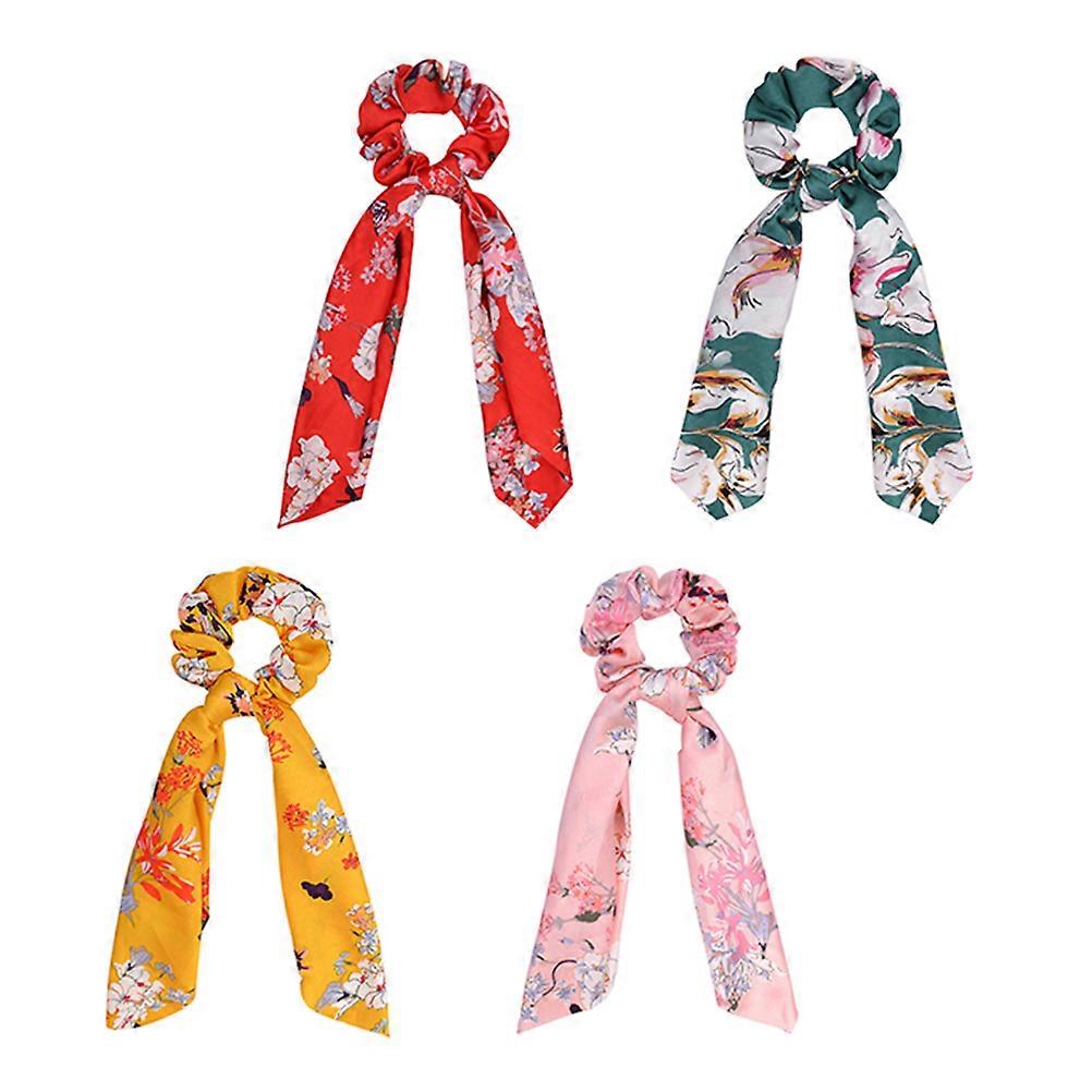 Elastic Hair Bands Long Hairstyle Rabbit Ear Shape Assorted Color Suitable for Various Hairstyles 4Pcs