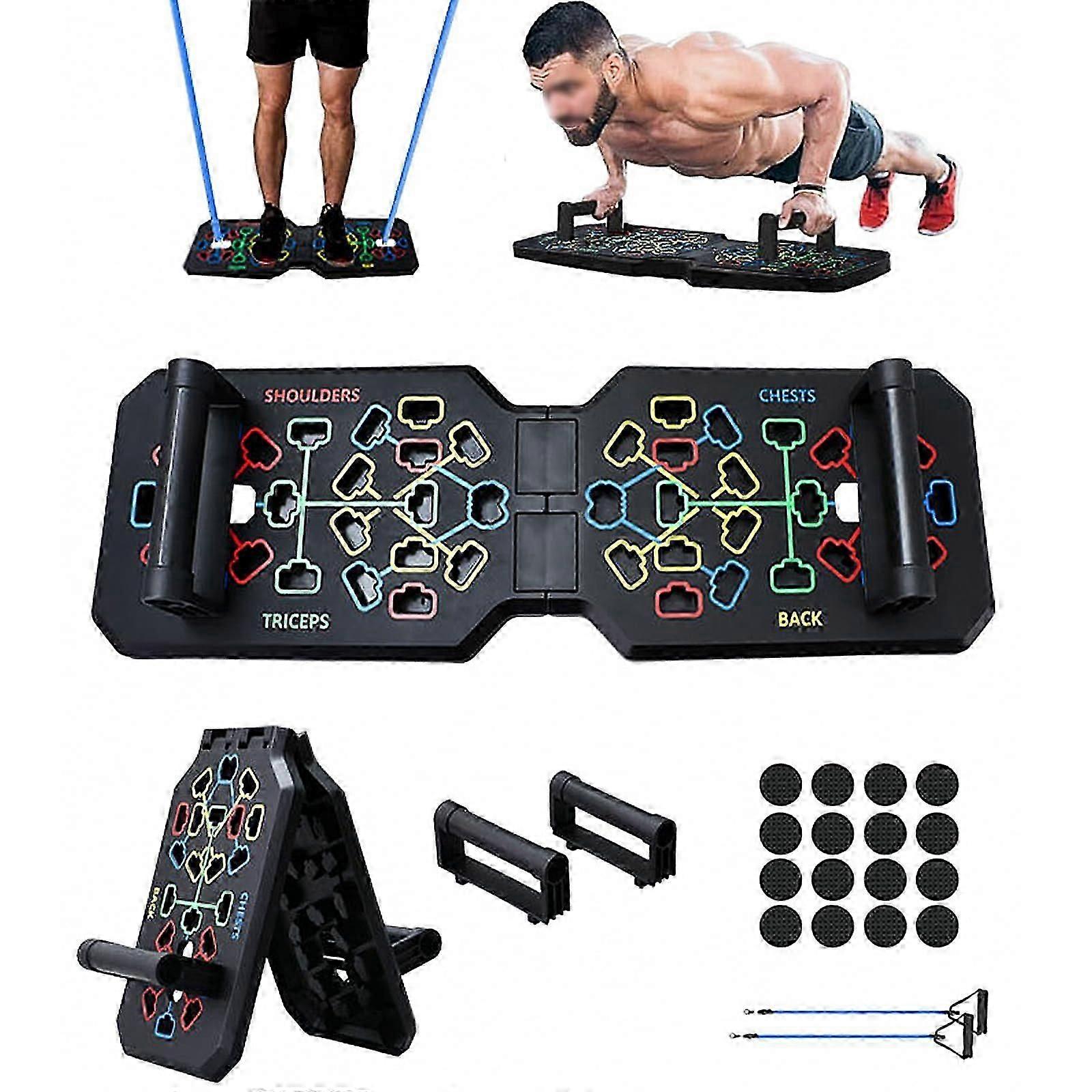 Foldable Push Up Board with Handle Bar and Resistance Rope, Multifunctional Exercise Gym