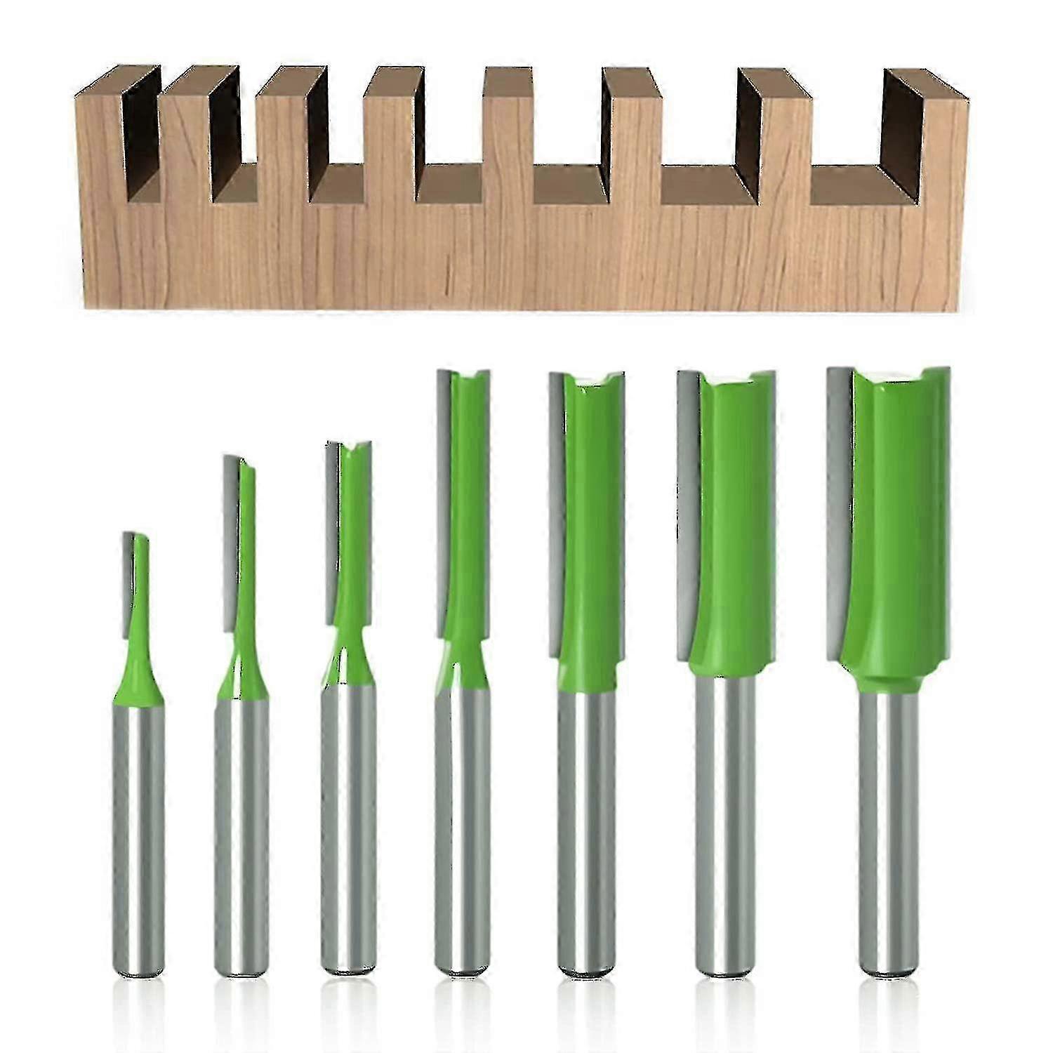 7-Piece Straight Router Bit Set with Tungsten Carbide Tips for Woodworking and DIY Wood Projects