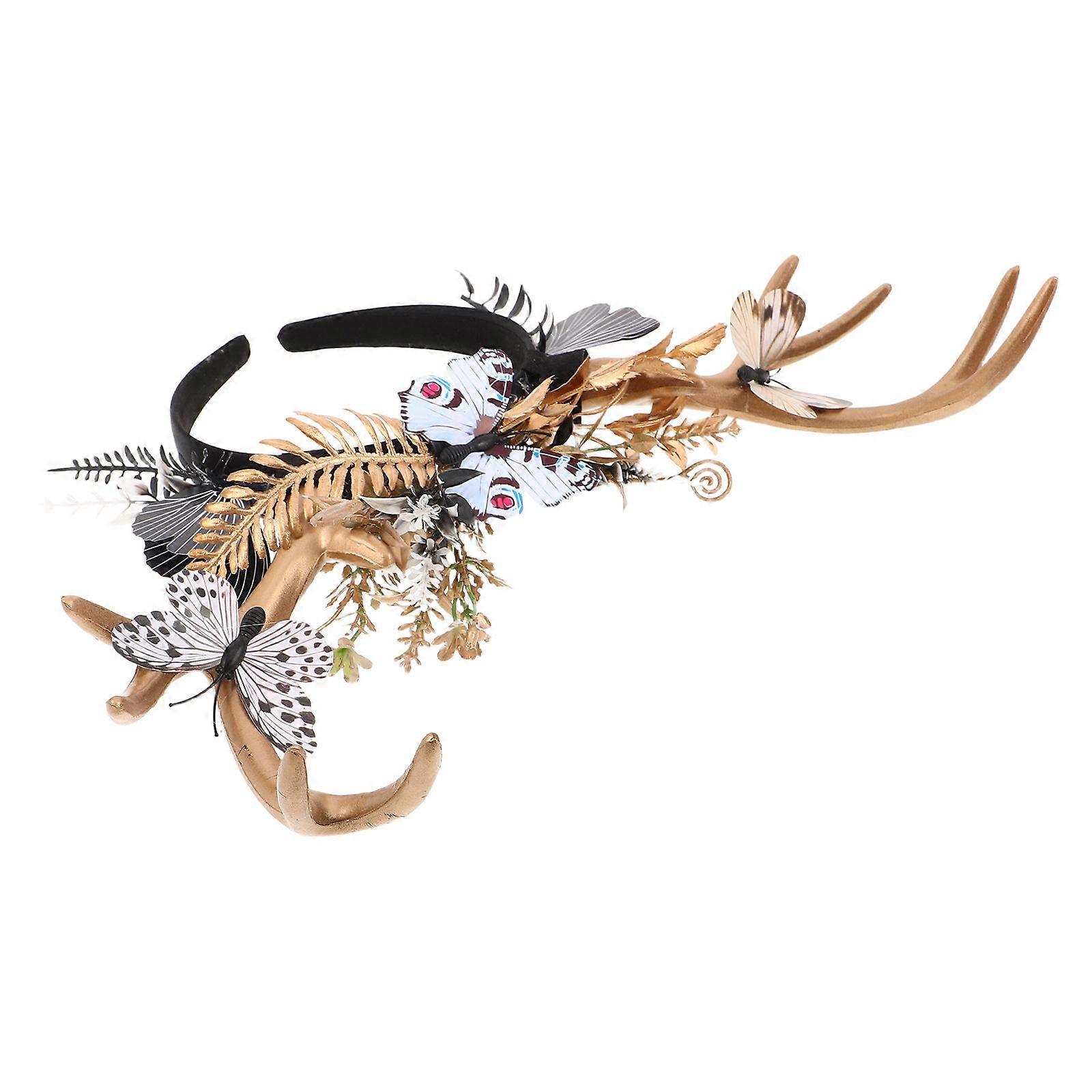Exaggerated Black Headband with Butterfly Flowers for Holiday Decoration and Parties