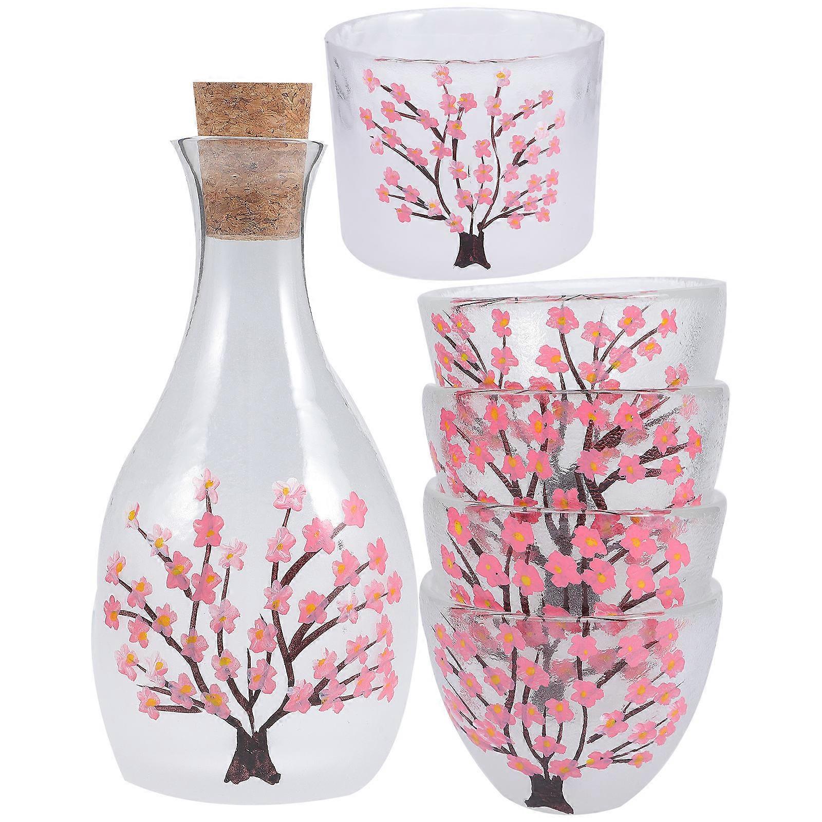 Japanese Sake Set Cylindrical and Square Shape for Spirits Transparent Glass and Wood Material Holding Liquids 1 Set