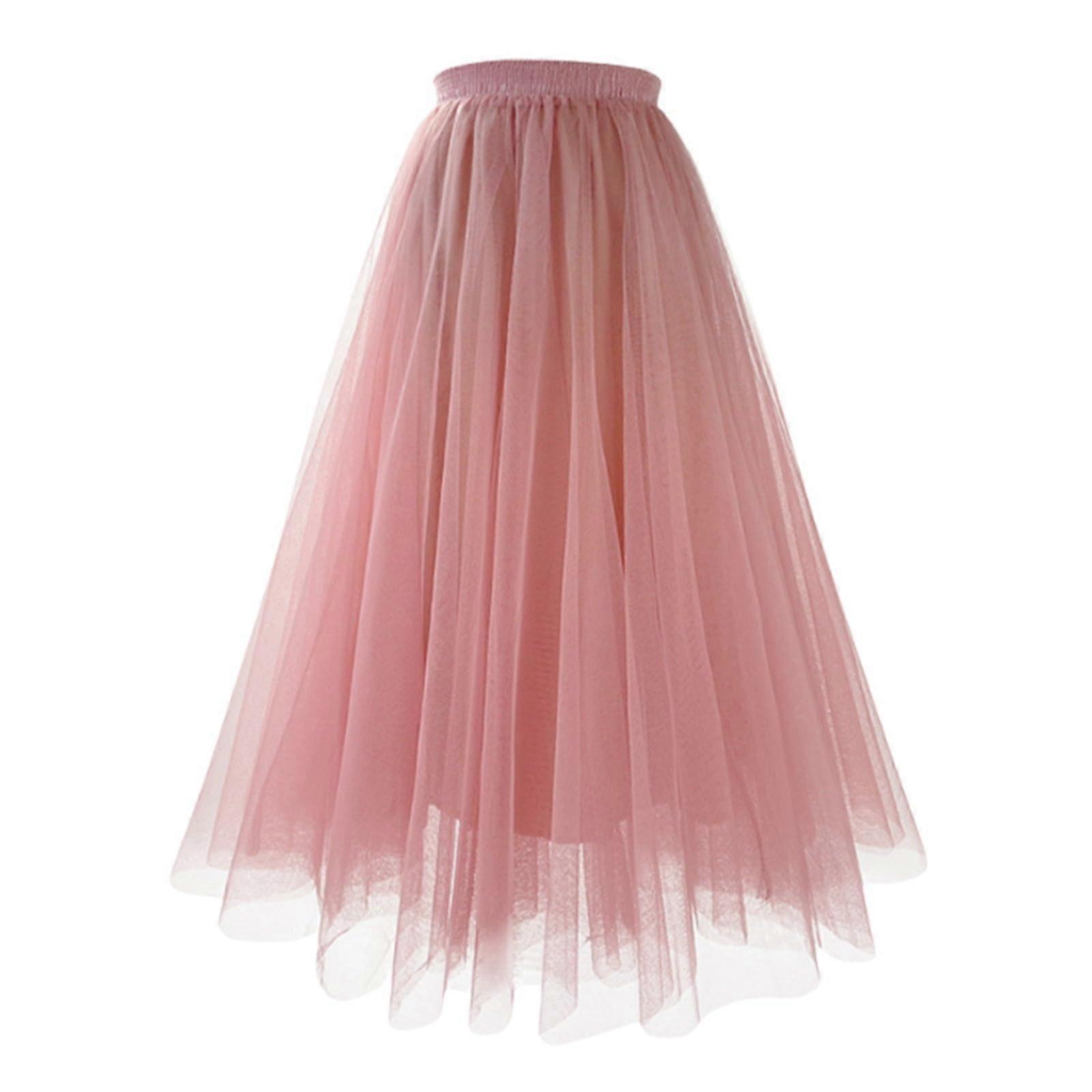 Mesh Skirt Long Pleated Waist ALine Oversized Light Pink Size S