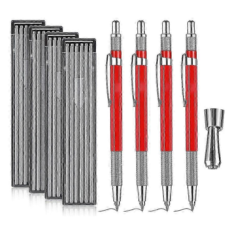 Welders Pencil, Mechanical Metal Marker Silver Pen with Built-in Sharpener for Welding, Fabrication, Woodworking