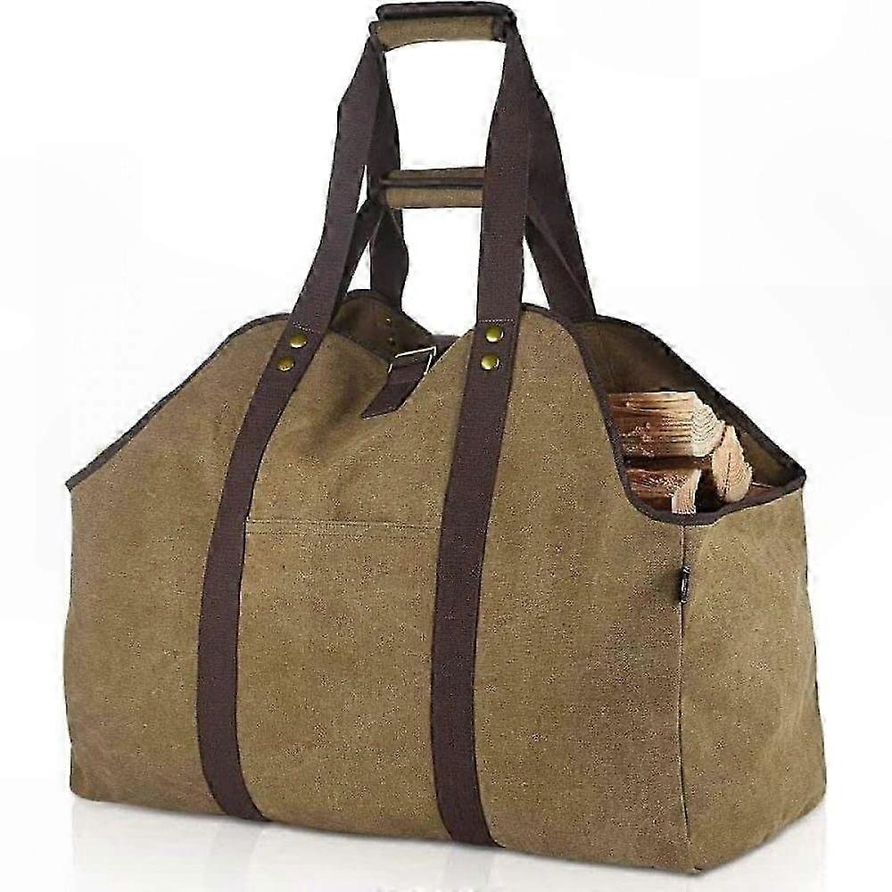 Heavy-Duty Waxed Canvas Tote with Handles and Strap for Firewood Transport