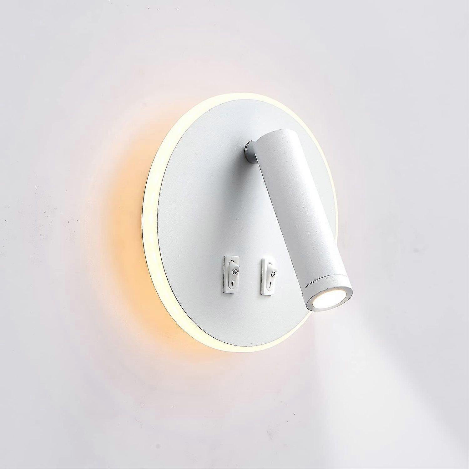 LED wall light, bedside reading light, LED wall reading light, adjustable spotlight (3w + 6w 3000k warm light) white (round)