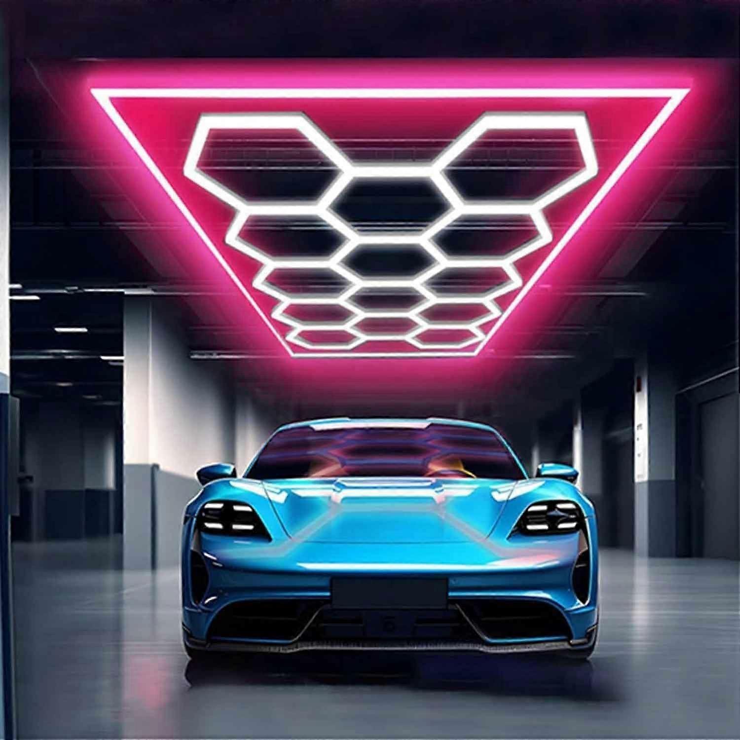 Hexagon Linkable LED Ceiling Light 6500K Daylight Pink For Garage Workshop Gym Lighting