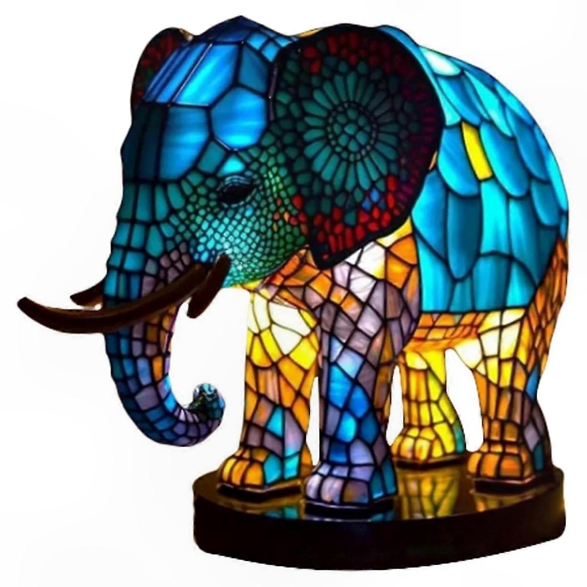 3D Stained Resin Animal Night Light Desktop Lamp with Elephant Design