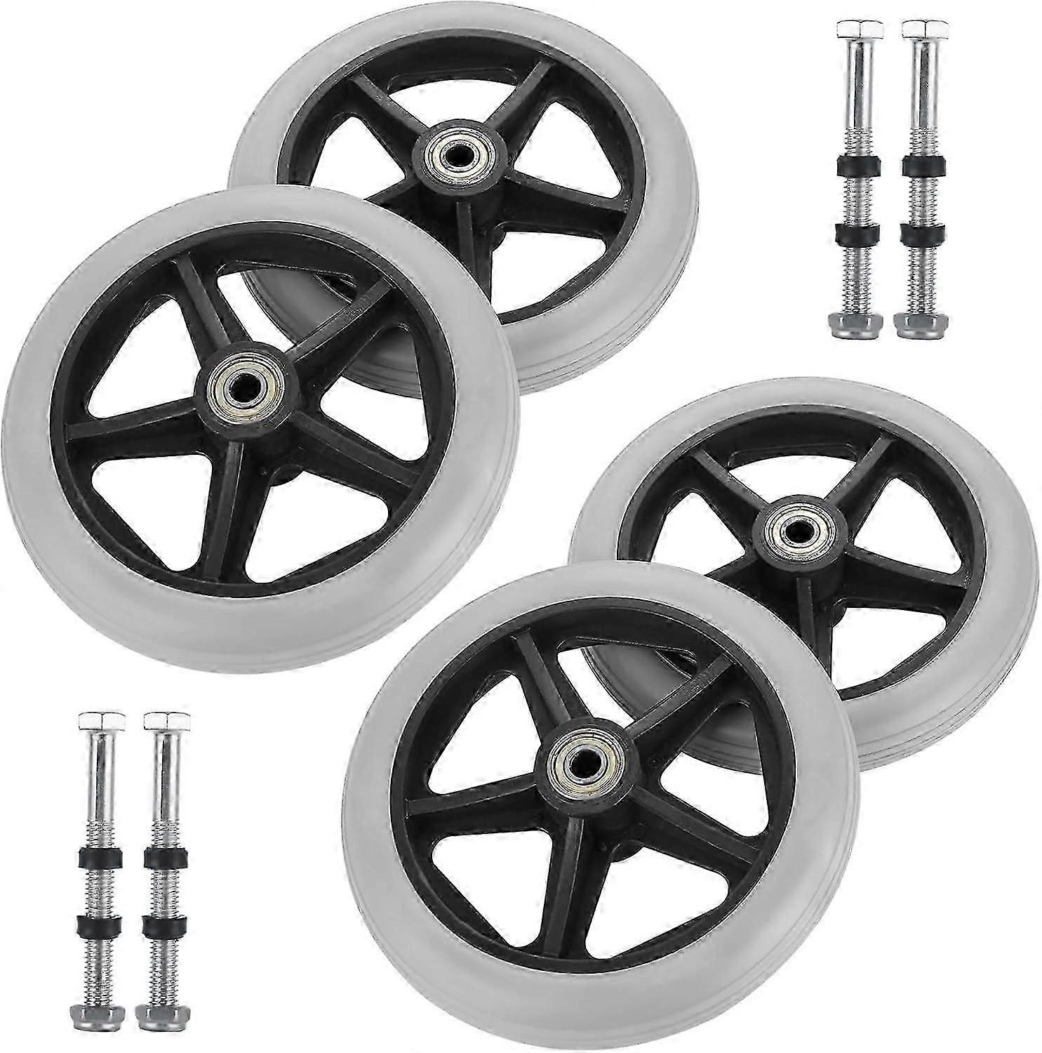 4 Pcs Walker Wheels Replacement, 6 Inch Solid Wheelchair Front Wheels, Anti-Slip