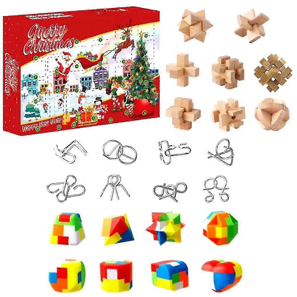 Advent Calendar 2024: Plastic, Metal & Wooden Puzzle Toys for Family Brain Games & Challenges
