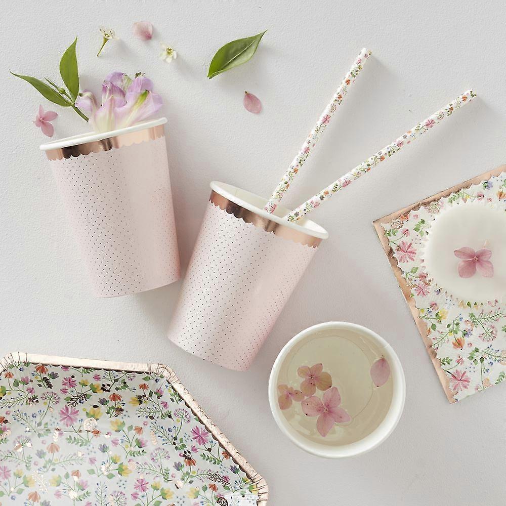 紙製コップ 8 結婚式茶会の頭が変な花柄ローズ ゴールド エッジ パック