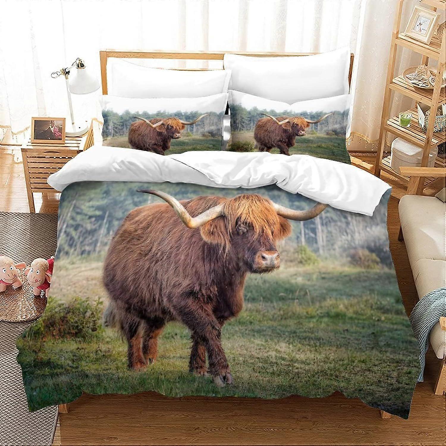 Bedding Single Bed Set Highland Cow Printed Single Size Bedding Sets Super Soft Microfiber Duvet Covers with Zipper with Pillowcases Hypoallergenic 14