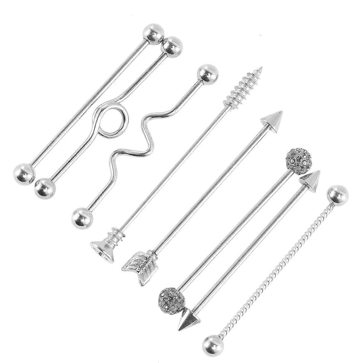 Ear Studs Industrial Arrows Screw Barbell for Decoration 8Pcs Silver