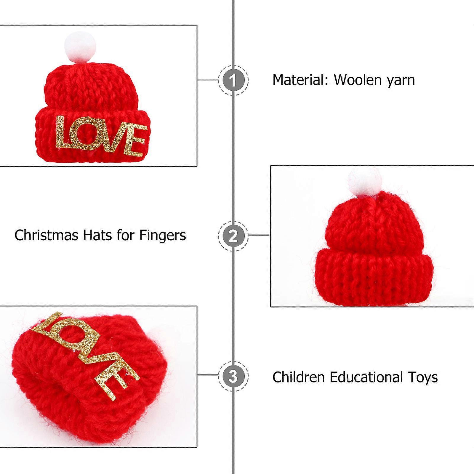 Red Christmas Finger Hat Toys for Imaginative Play 20Pcs Knitted Set
